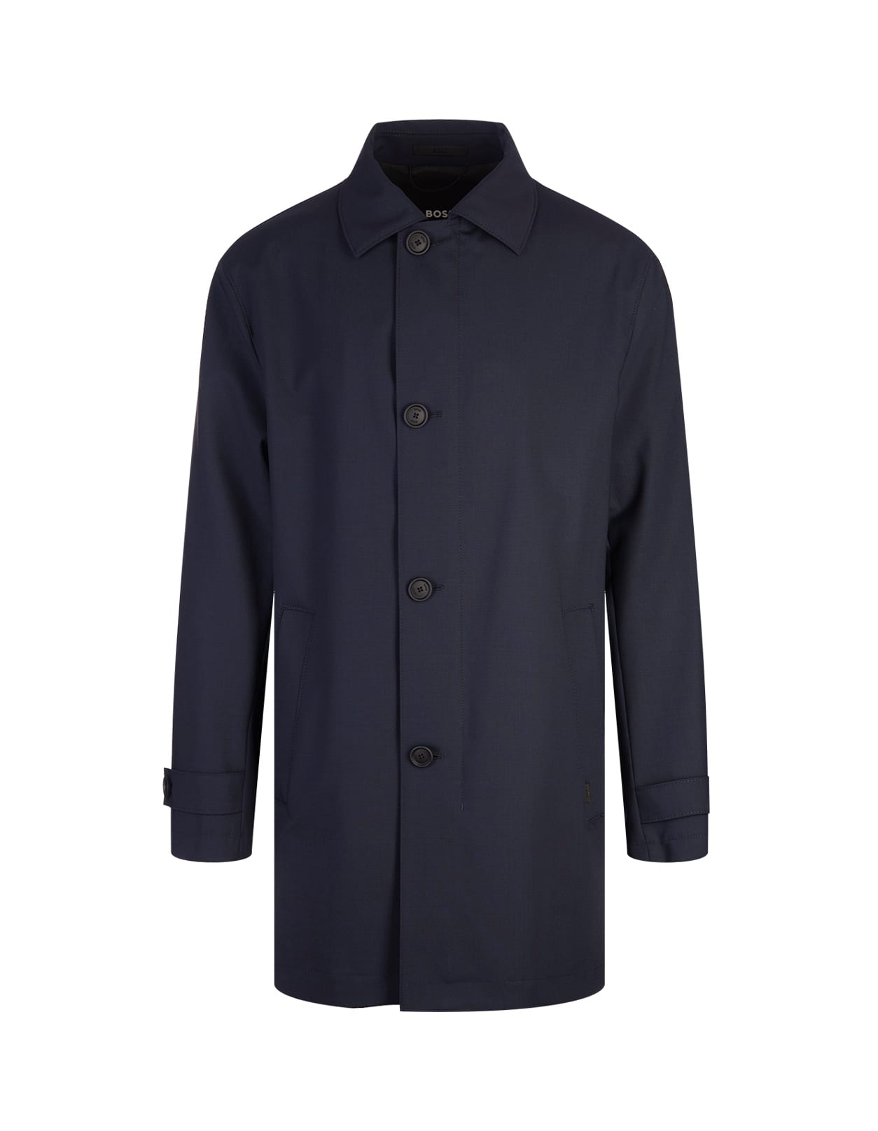 Dark Blue Wool Blend Waterproof Coat