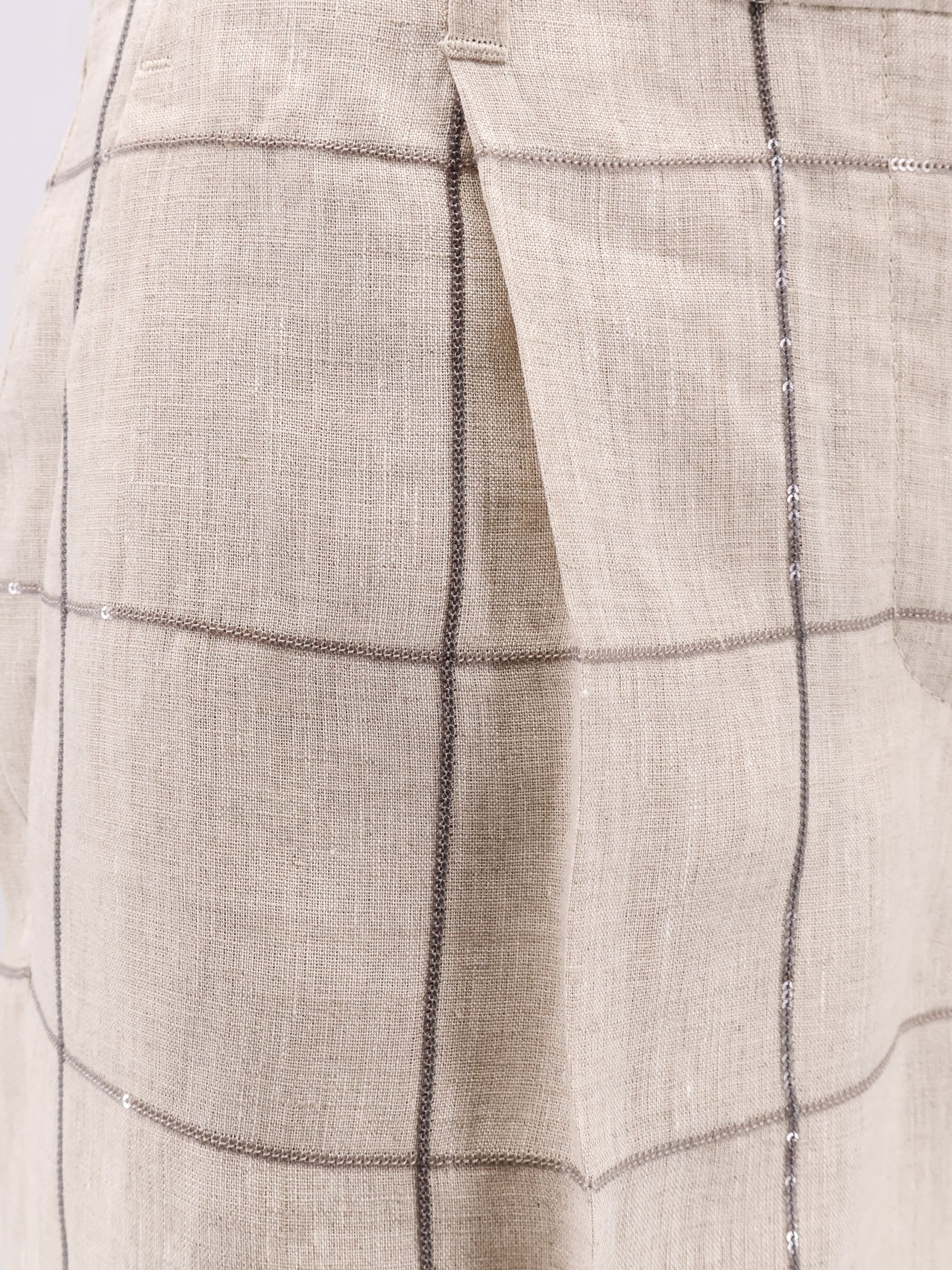Shop Brunello Cucinelli Linen Shorts With Sequins Embroidery