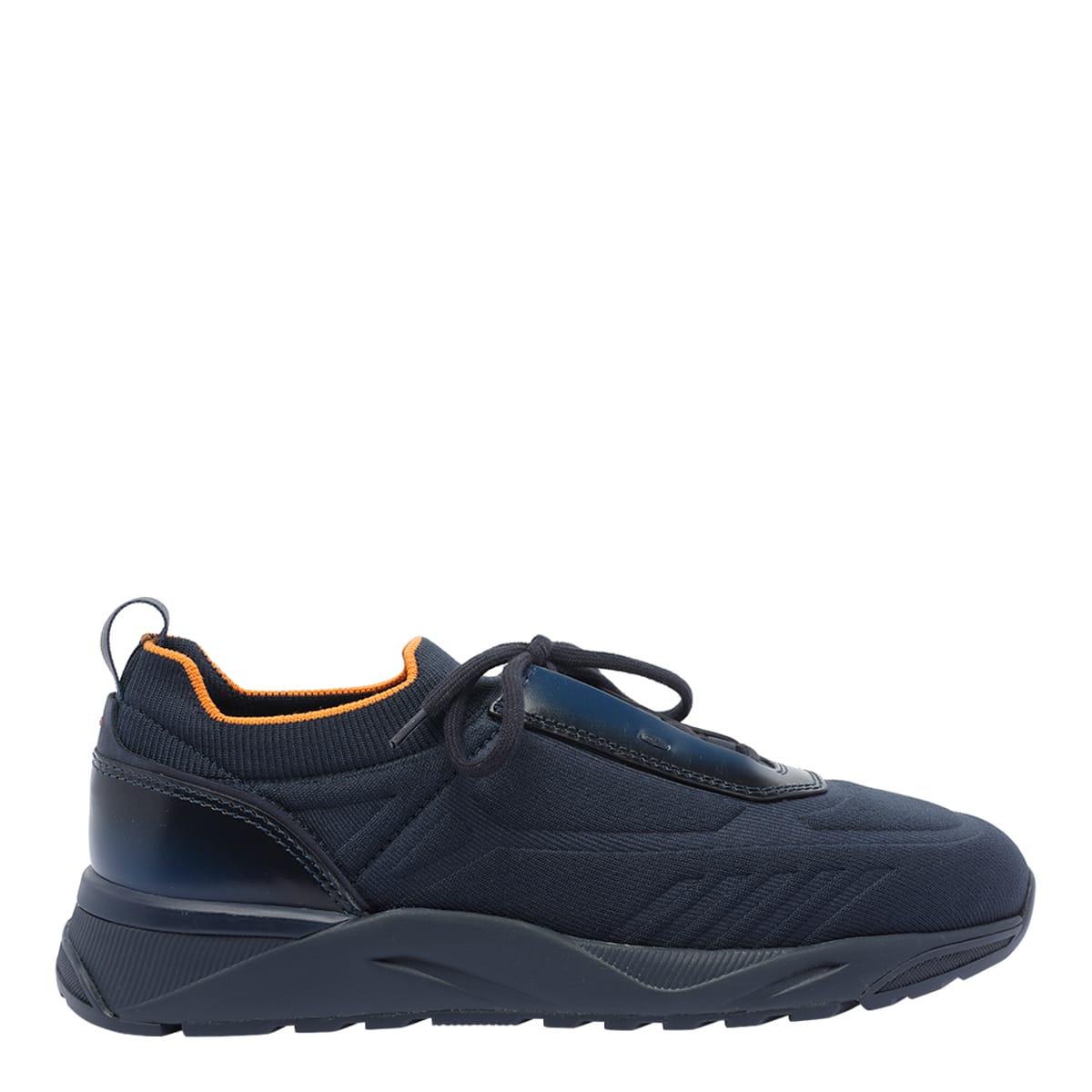 Santoni Lace-up Leather And Fabric Sneakers In Blue