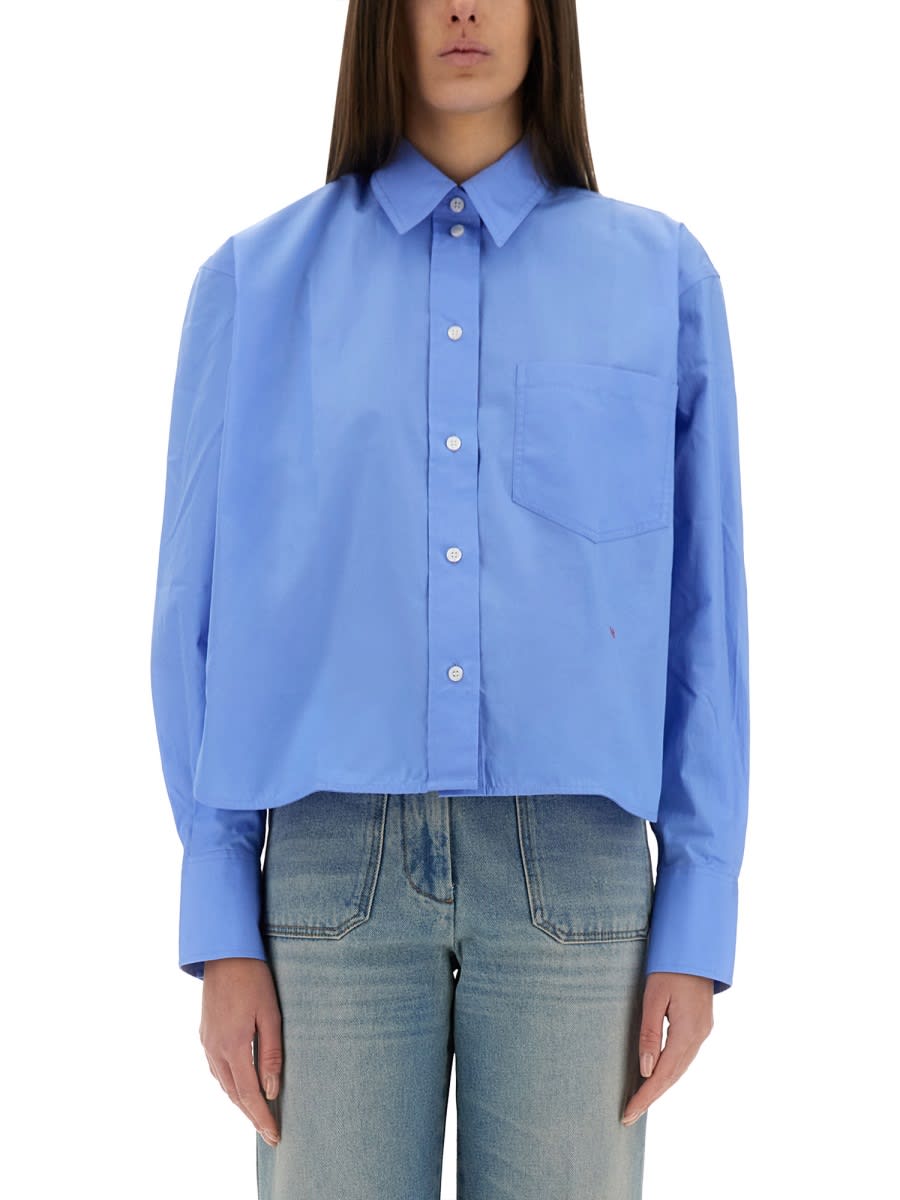 Victoria Beckham Shirt Cropped Long Sleeves In Blue