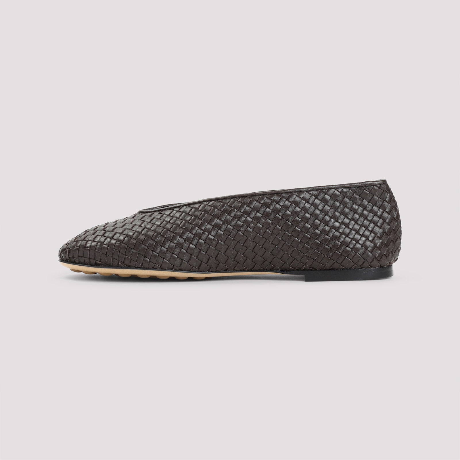 Bottega Veneta Micro Wave Brown Nappa Leather Ballerinas In Gray