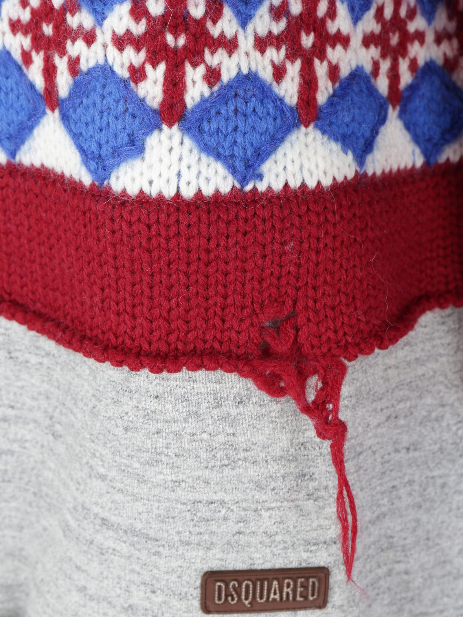 Dsquared2 Jacquard Hybrid Canadian Sweater With Distressed Detail In 961