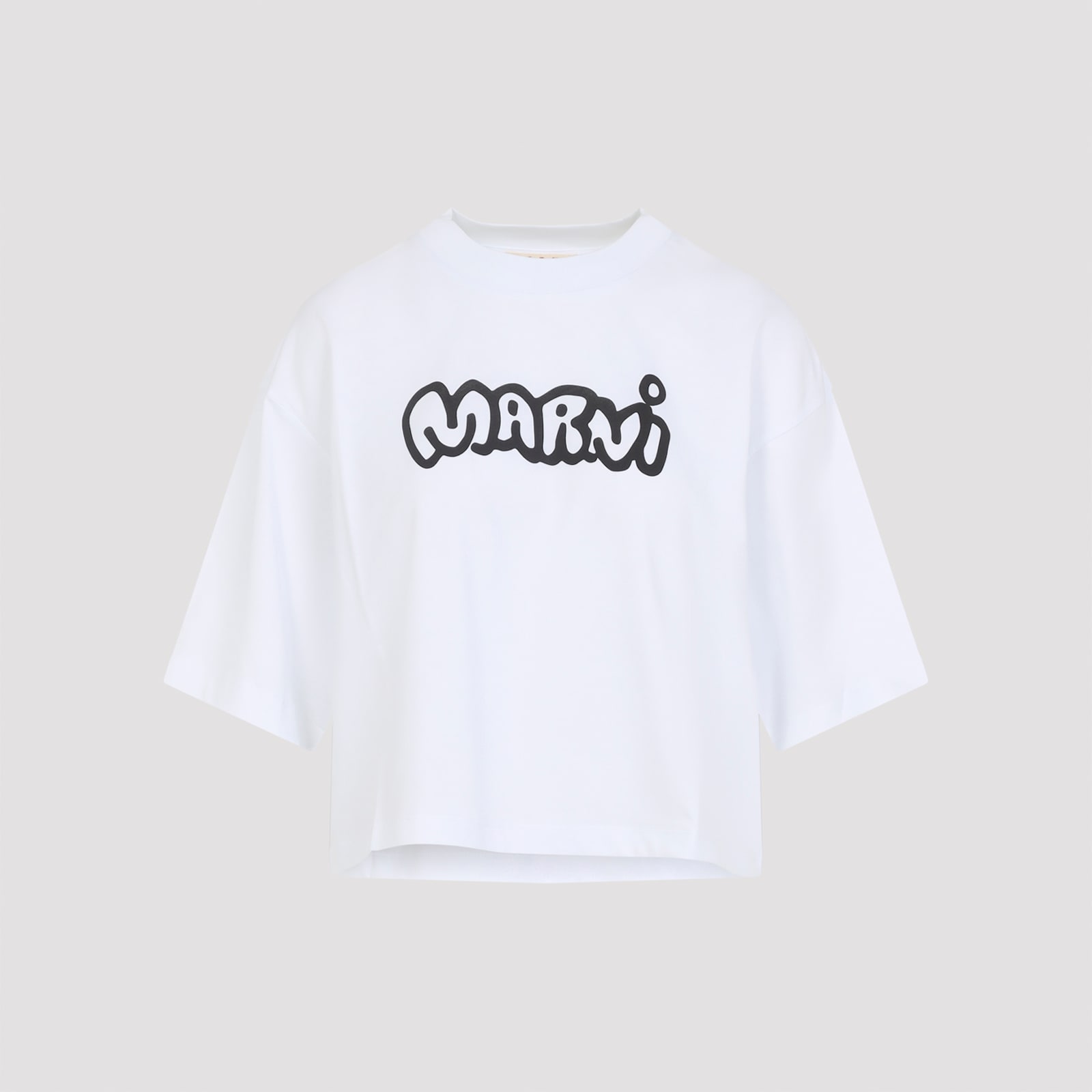 Marni Short Sleeve Boxy Crop Top In White