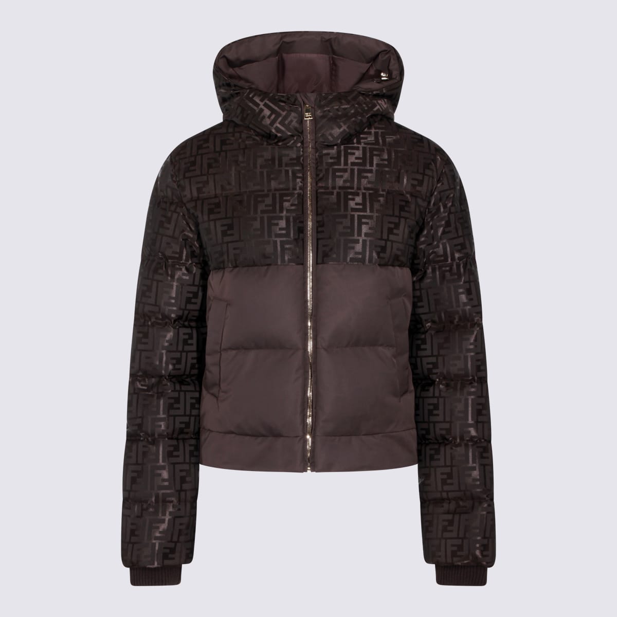 Fendi Women Down Jacket With Ff Jacquard Insert In Burgundy