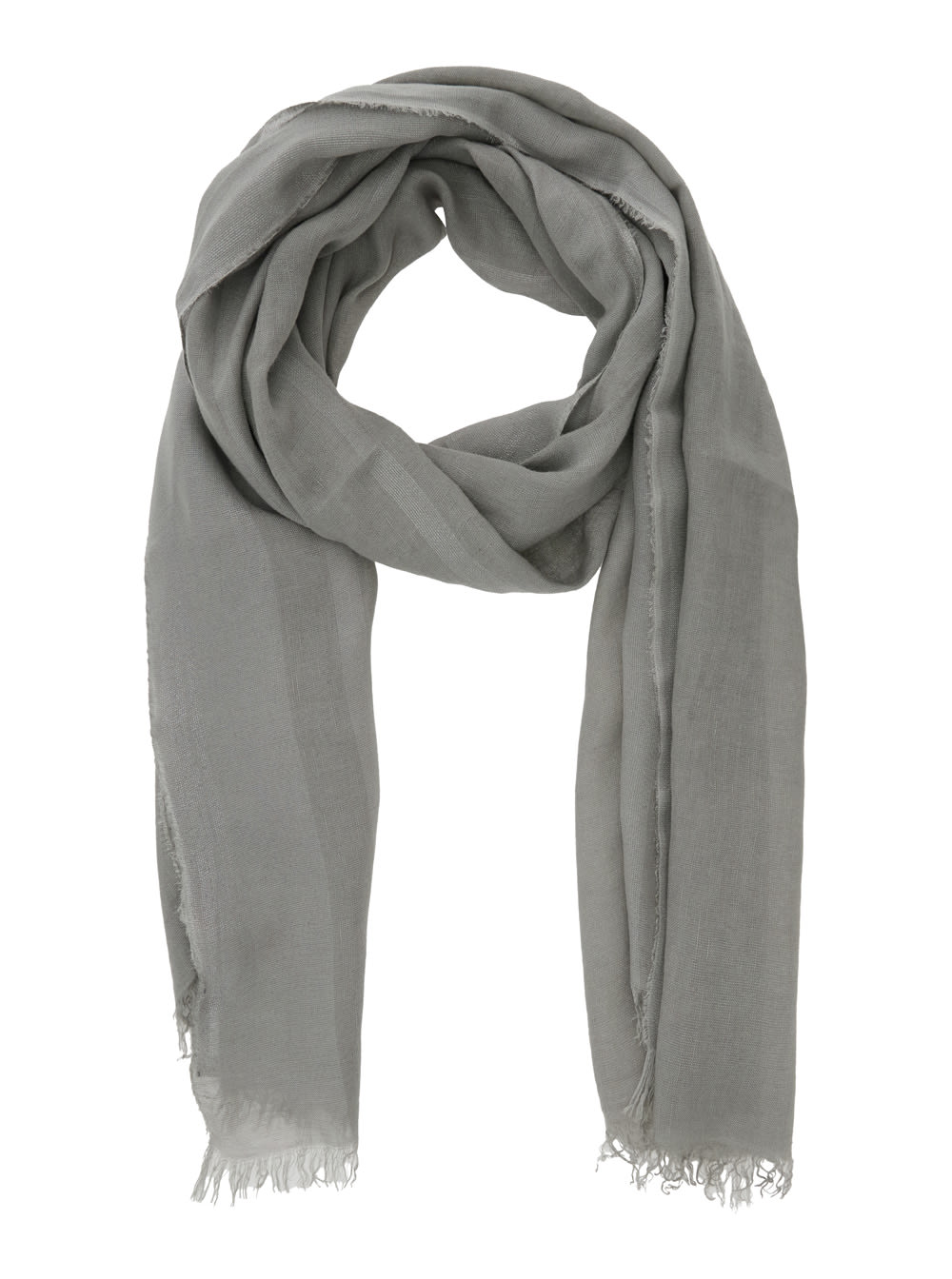 ANTONELLI GREY SCARF WITH RECTANGULAR DESIGN AND FRAYED EDGES IN LINEN BLEND WOMAN