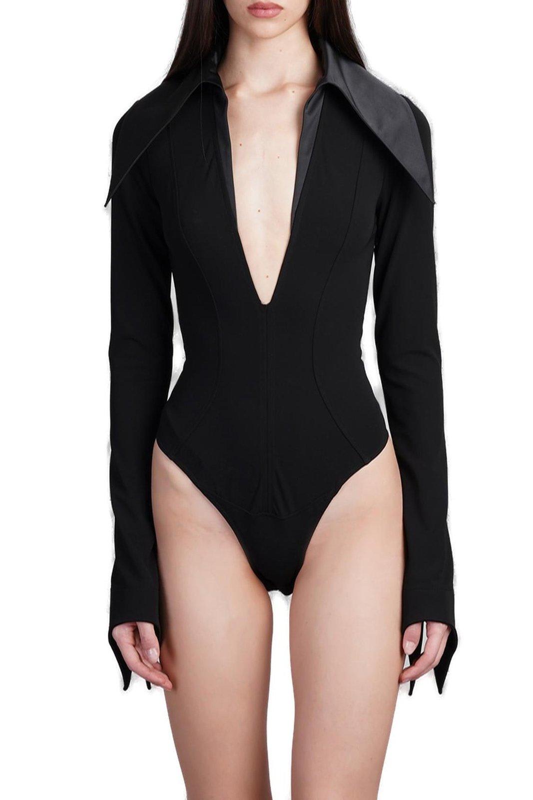 MUGLER SPIKY SATIN COLLAR BODYSUIT 