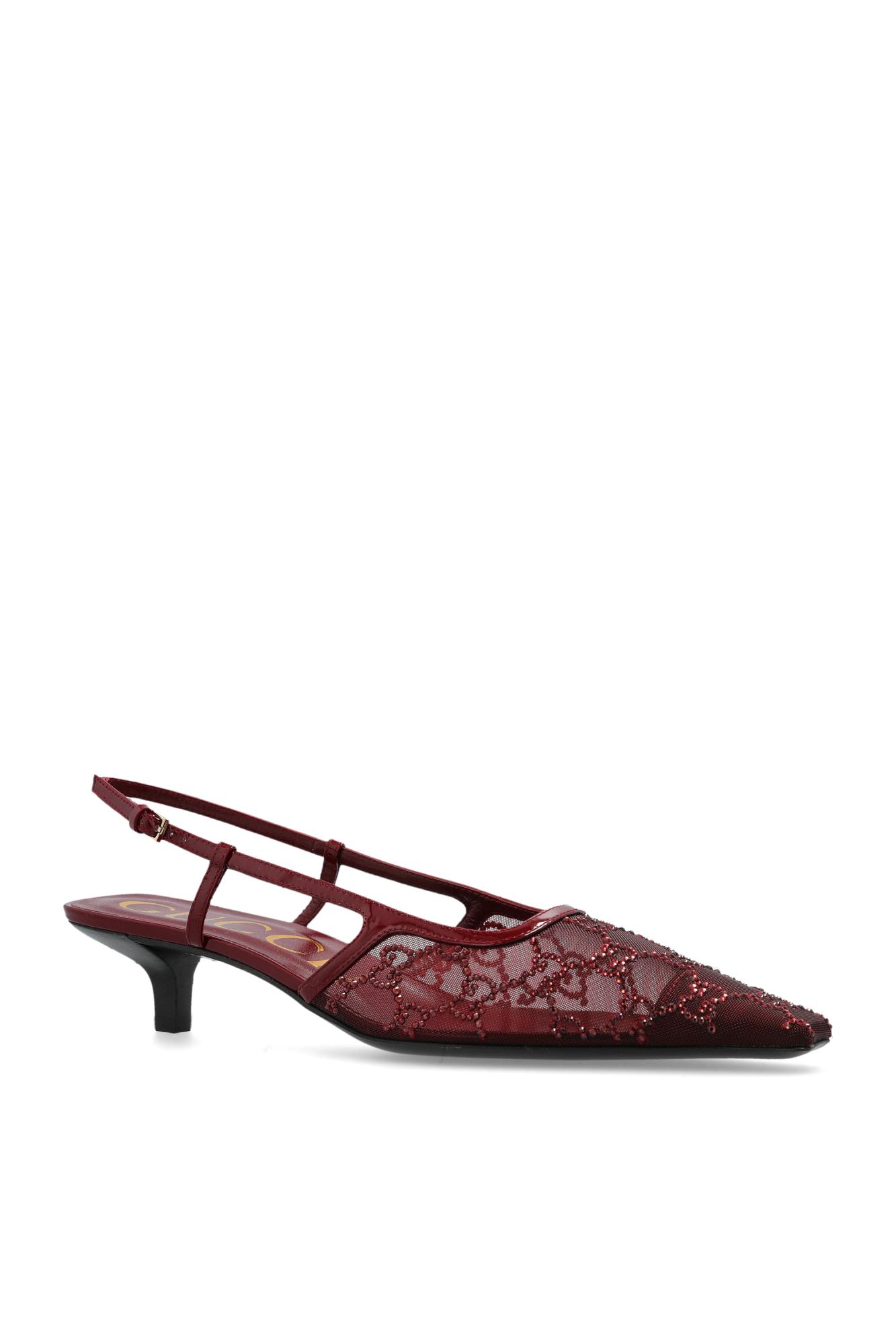 Gucci Heeled Shoes With Shimmering Crystals In Burgundy