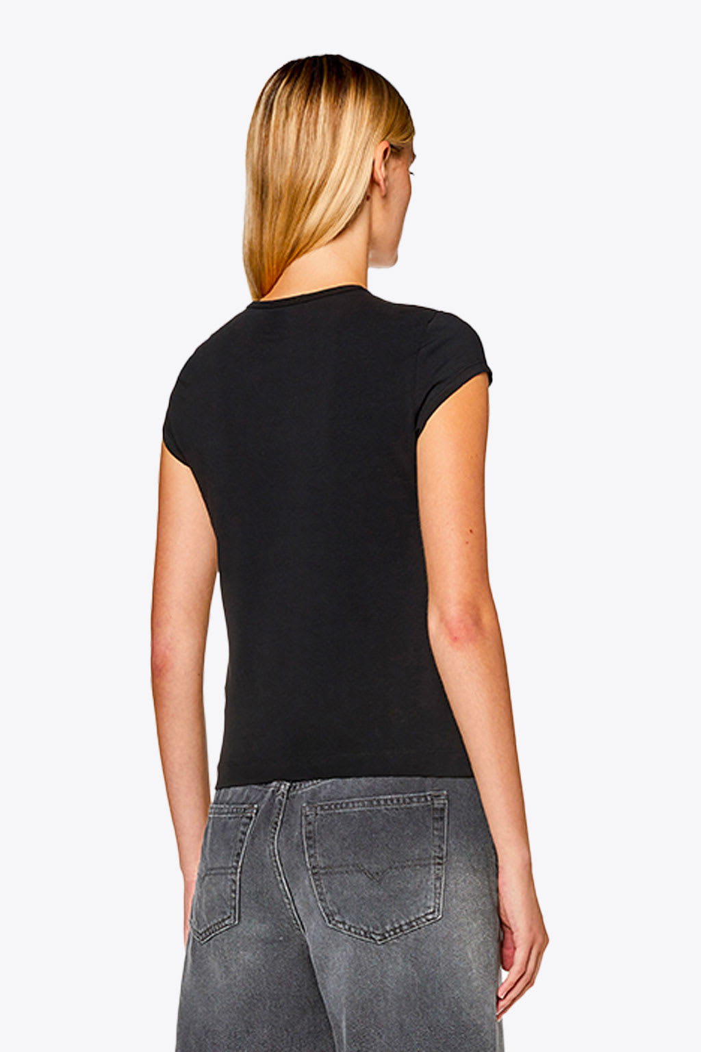 Shop Diesel T-angie Black Cotton T-shirt With Oval-d Embroidery - T Angie In Nero