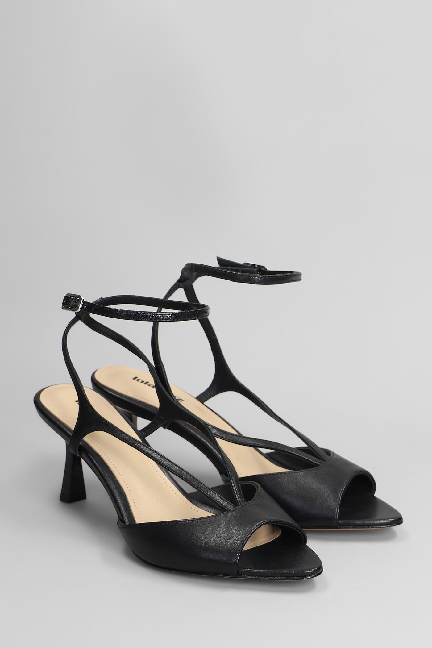 Lola Cruz Streep 65 Sandals In Black Leather In Black