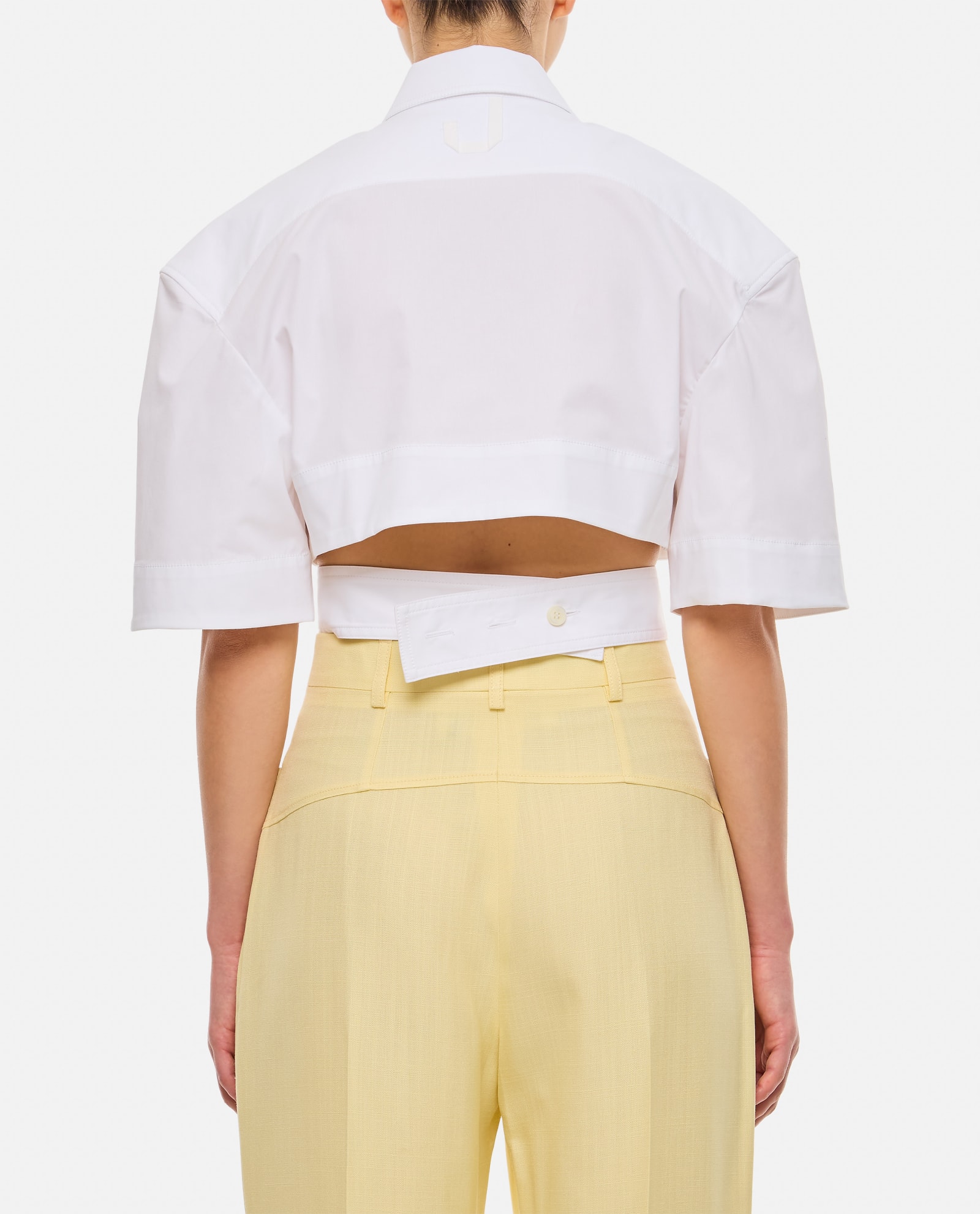 Shop Jacquemus Croppped Cotton Shirt In White