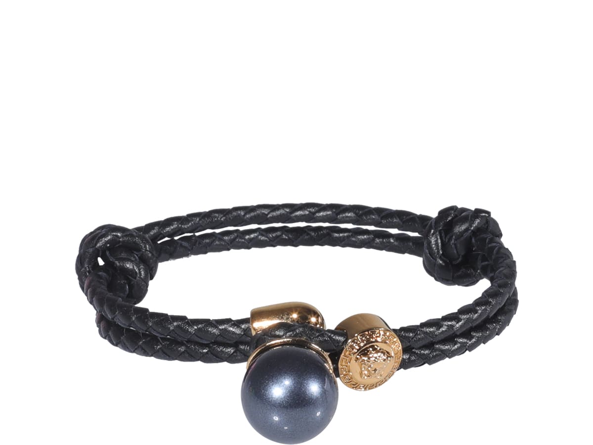 Versace Pearl And Medusa Woven Leather Bracelet
