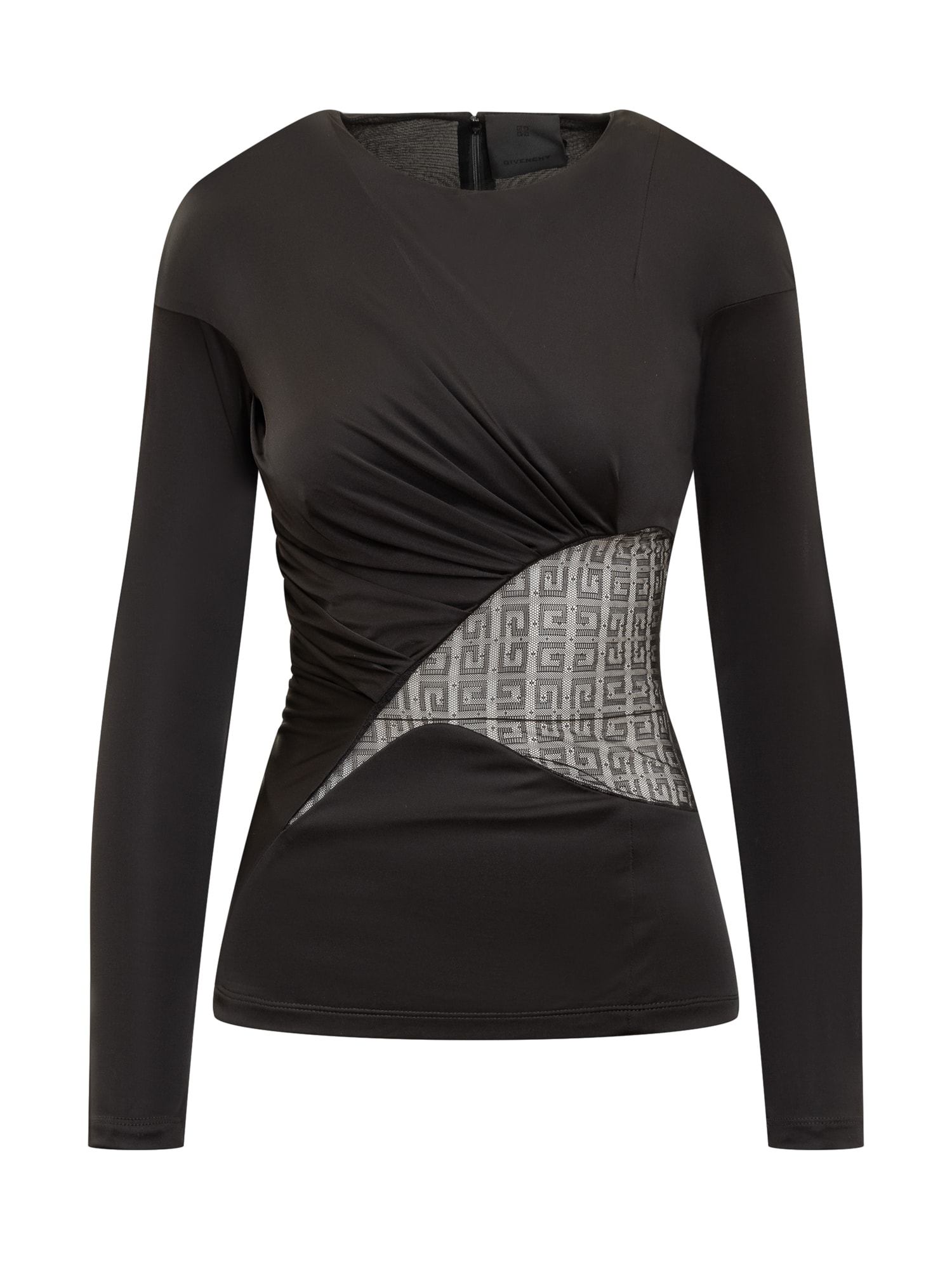 Shop Givenchy Draped Jersey And Lace Top 4g In Black