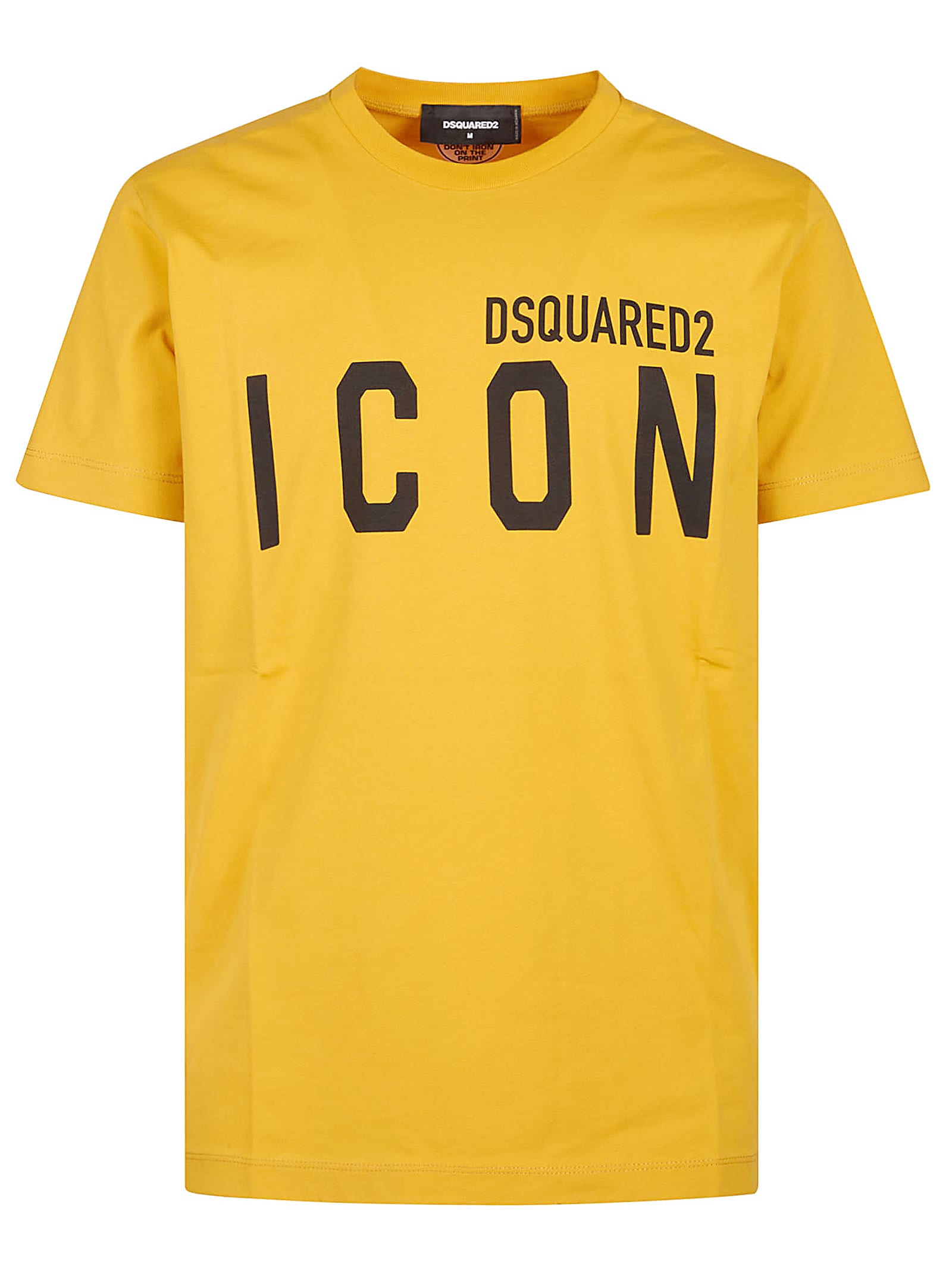 Dsquared2 Yellow Crewneck T-shirt With Maxi Logo Print On The Front In Cotton Man