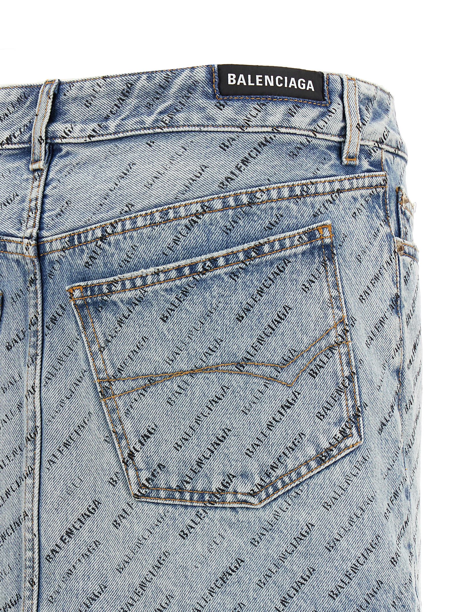 Shop Balenciaga Logo Denim Skirt In Light Blue