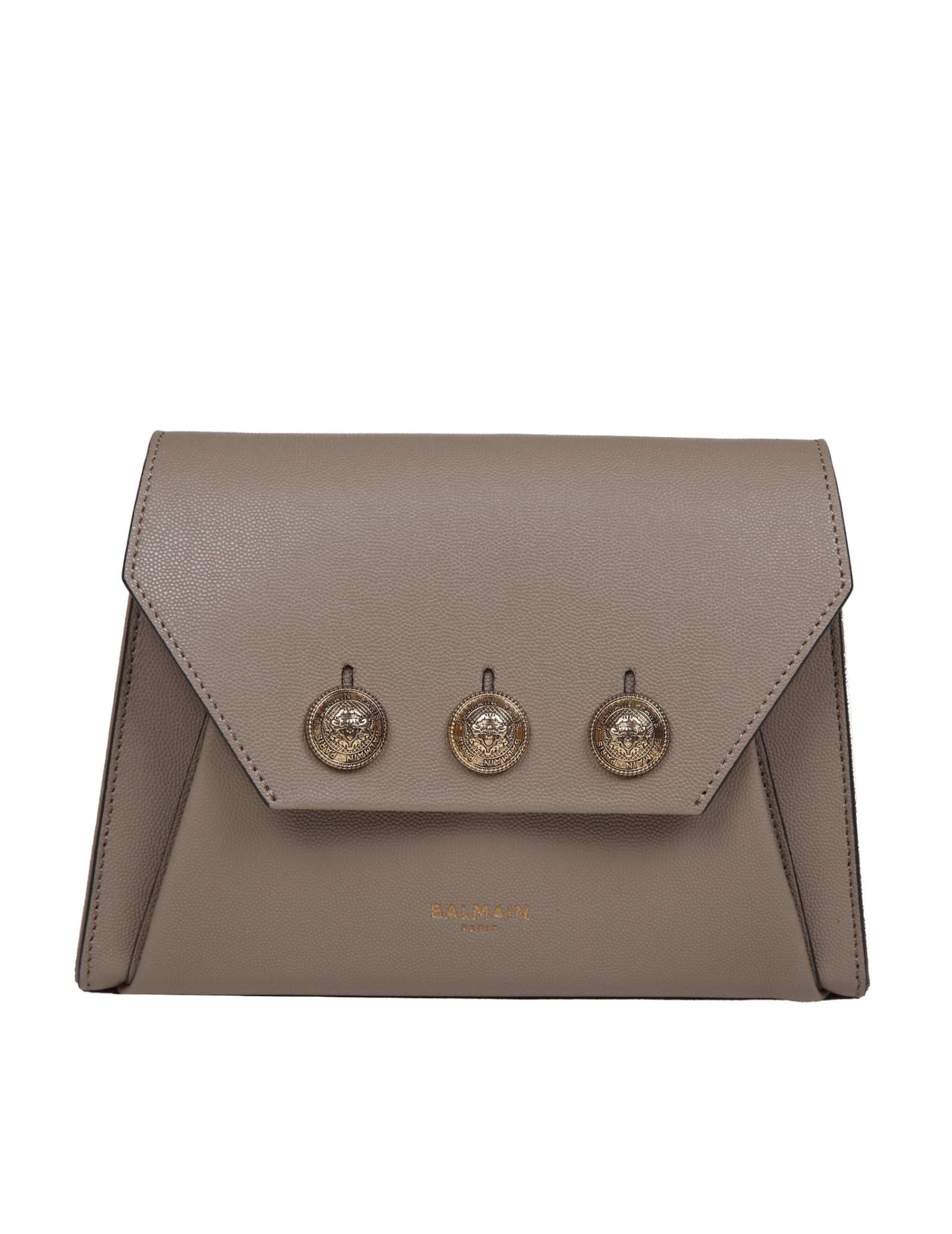 BALMAIN BALMAIN EMBLEME BAG IN CALFSKIN WITH TAUPE-COLORED DECORATIVE BUTTONS