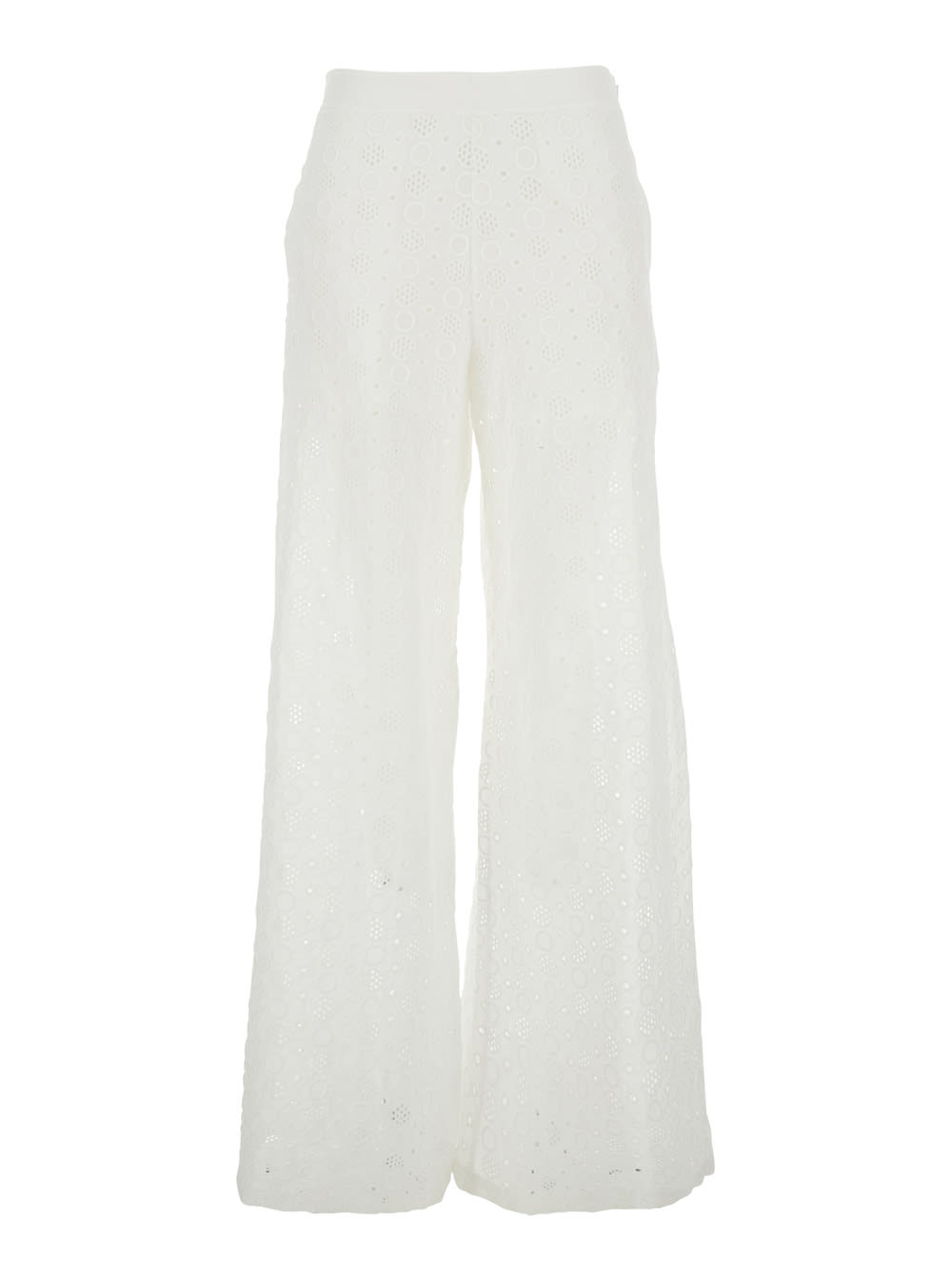 Pinko White Pants With Perforated Design In Cotton Woman