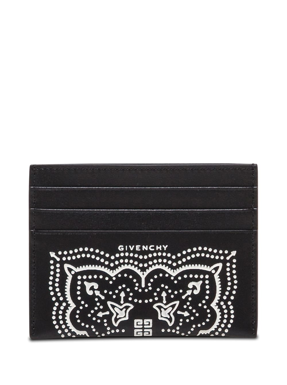 Givenchy Black And White Leather Card Holder With Bandana Print