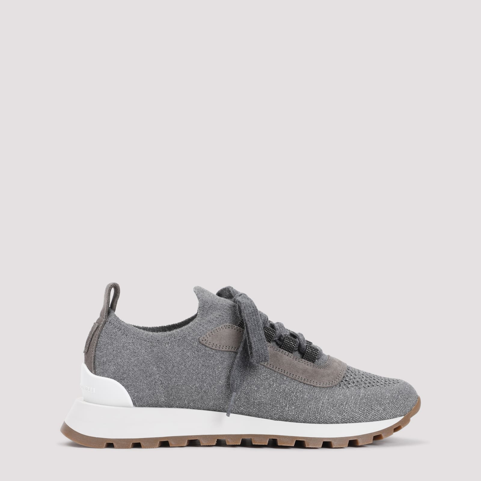 Shop Brunello Cucinelli Shiny Knit Sneakers In Grey