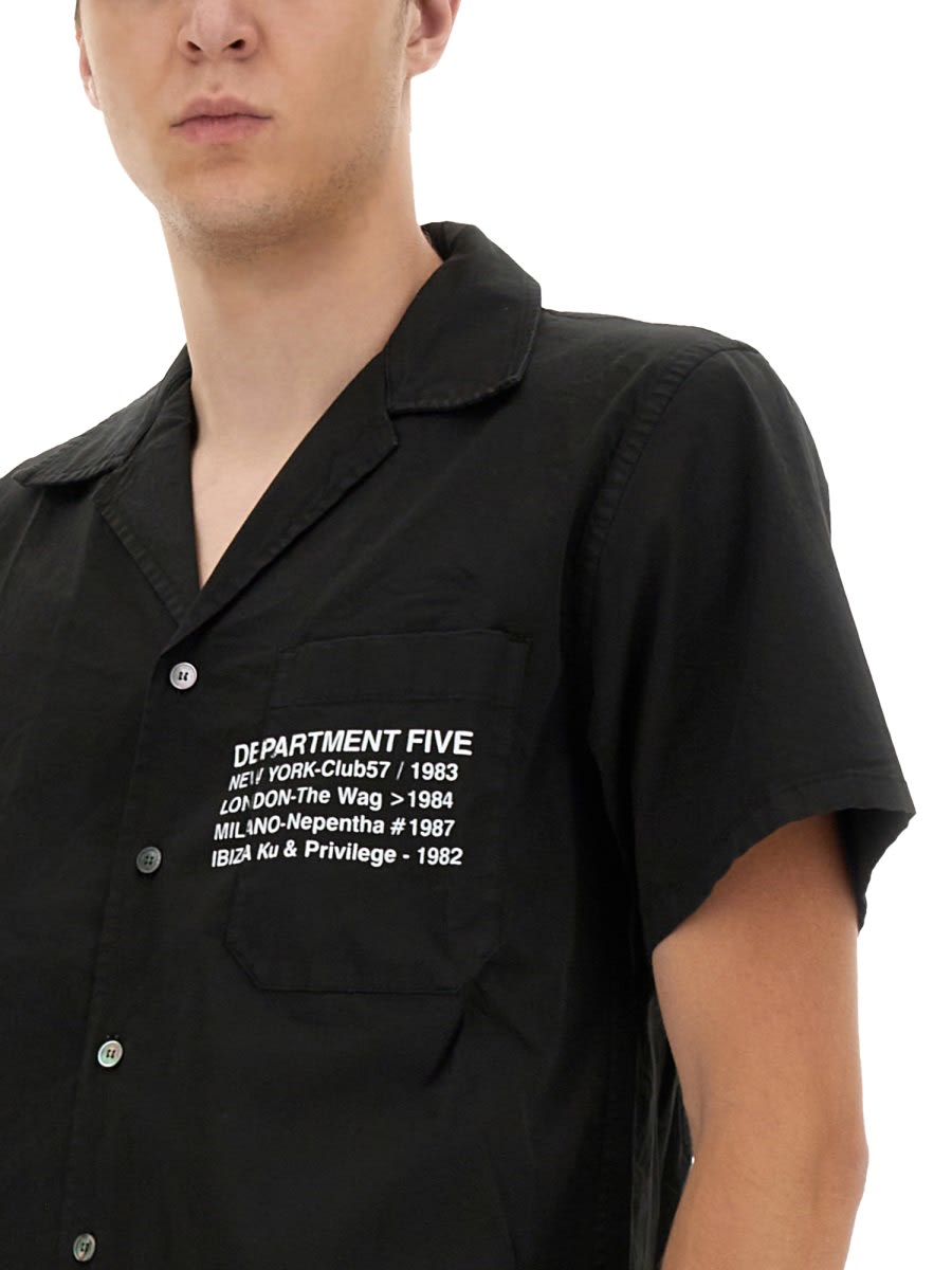 Shop Department Five Hawaiian Shirt With Logo Print In Black