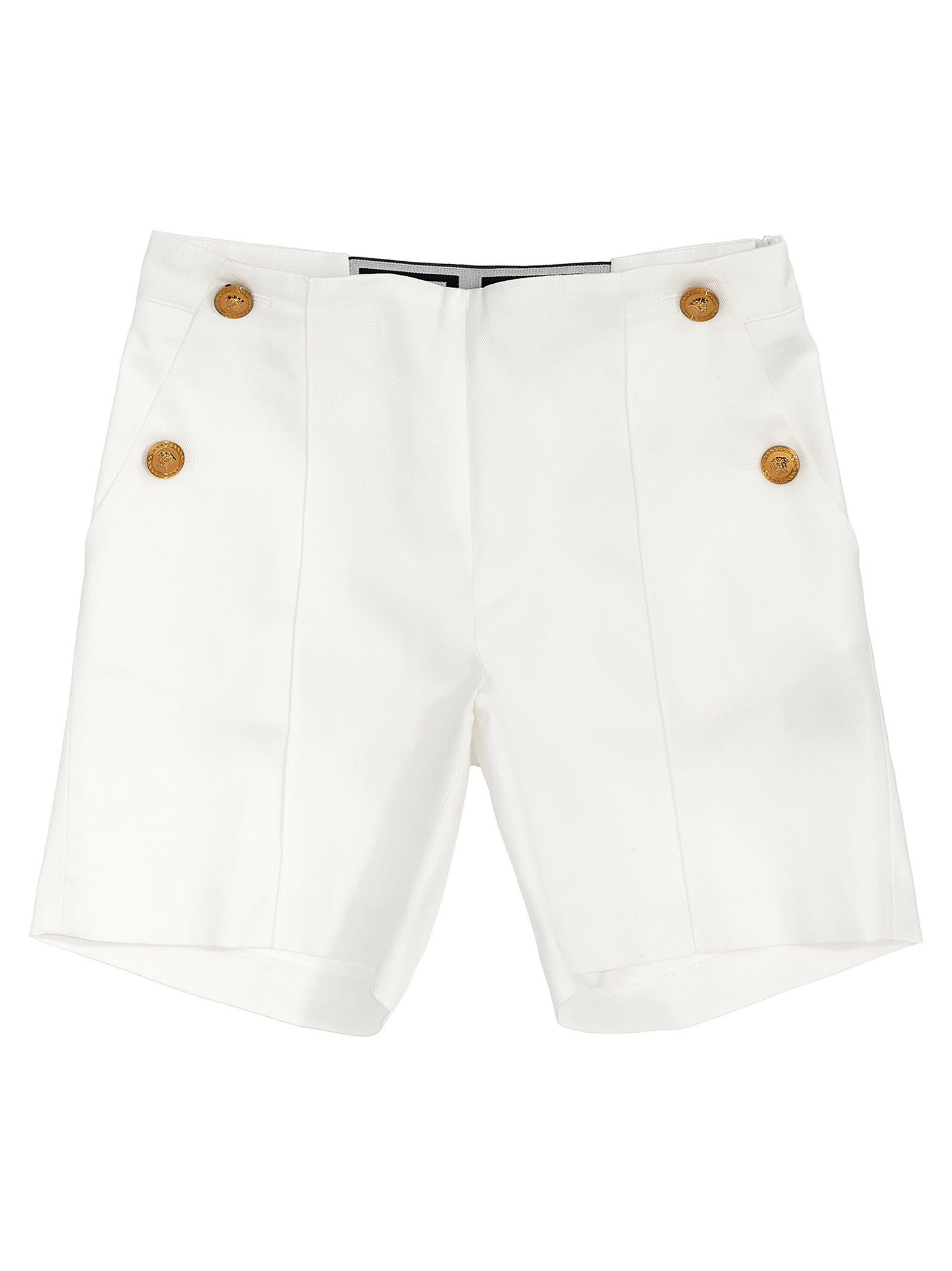 Shop Versace Gabardine Shorts In Bianco