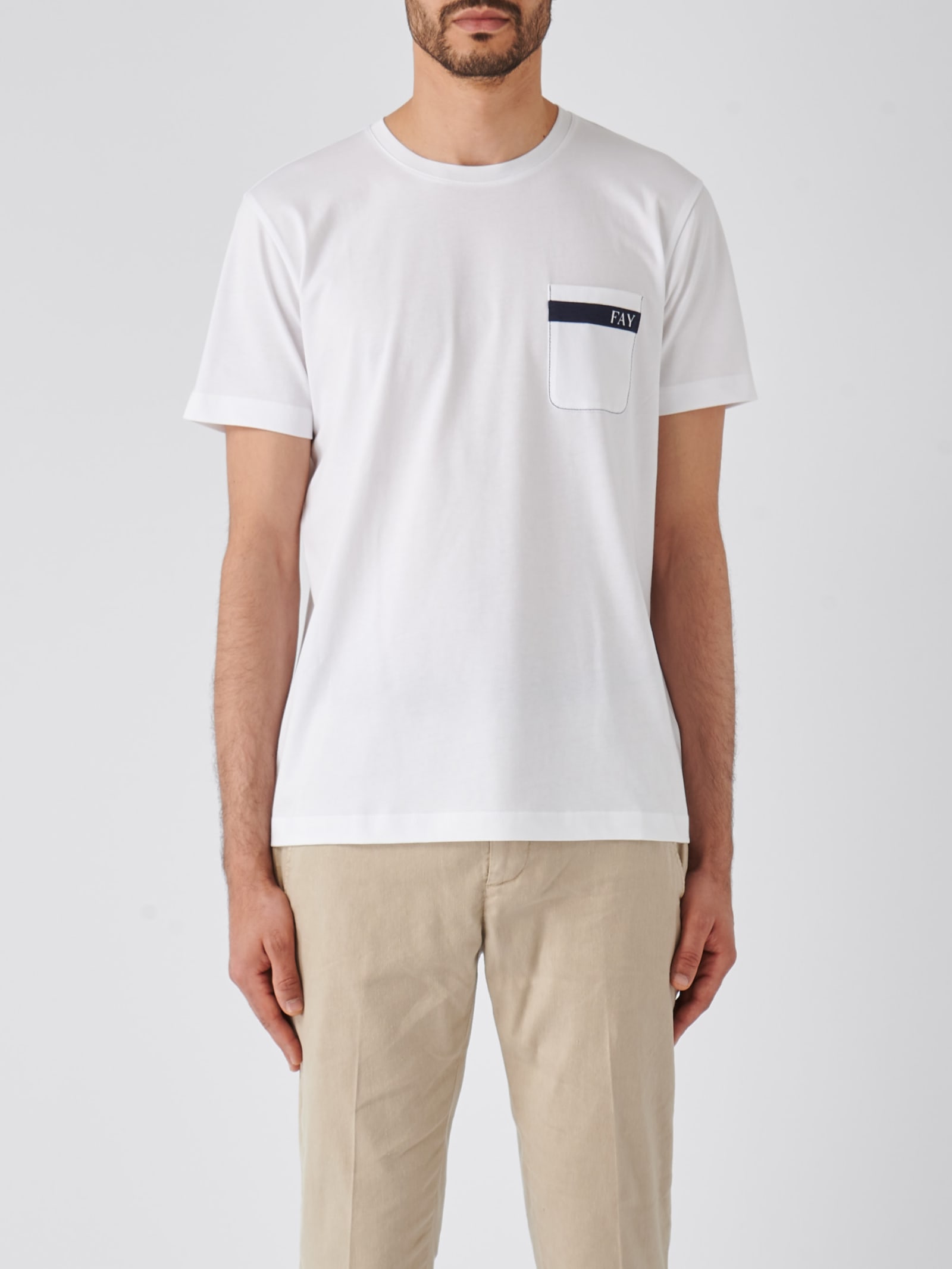 Shop Fay T-shirt Jersey Printed Poket T-shirt In Bianco