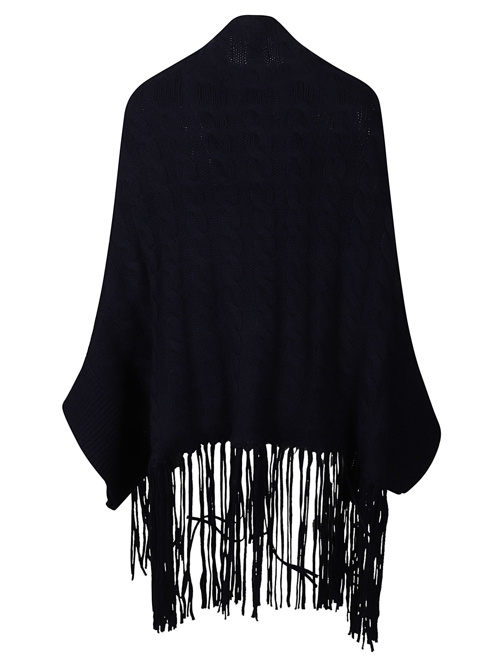 Shop Aspesi Fringed Poncho In Blue/black