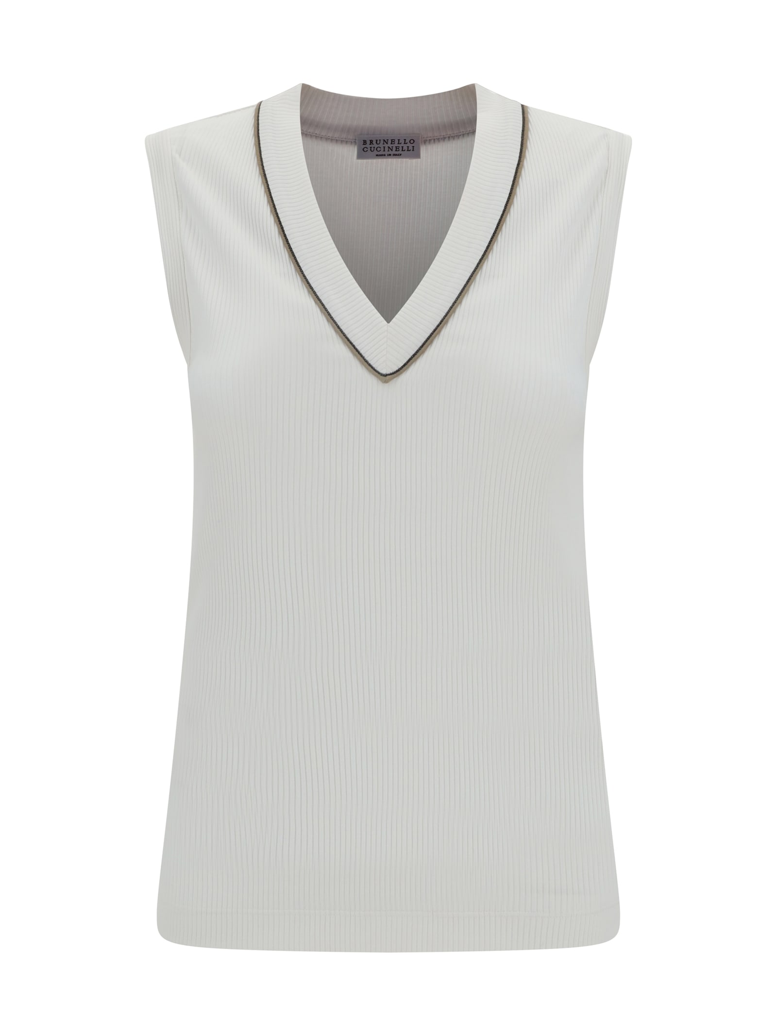 Brunello Cucinelli Ribbed Jersey Top In White
