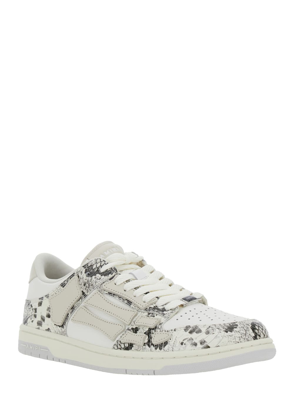 Shop Amiri Skull Grey Low Top Sneakers With Skull Patch In Snake Printed Leather Man