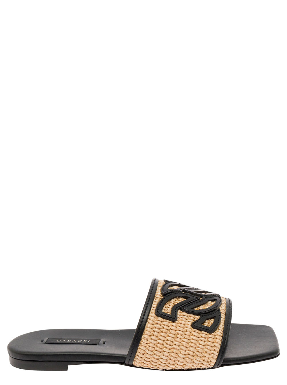 Shop Casadei Portofino Black Slip-on Sandals With C-chain Logo In Leather Woman In Beige