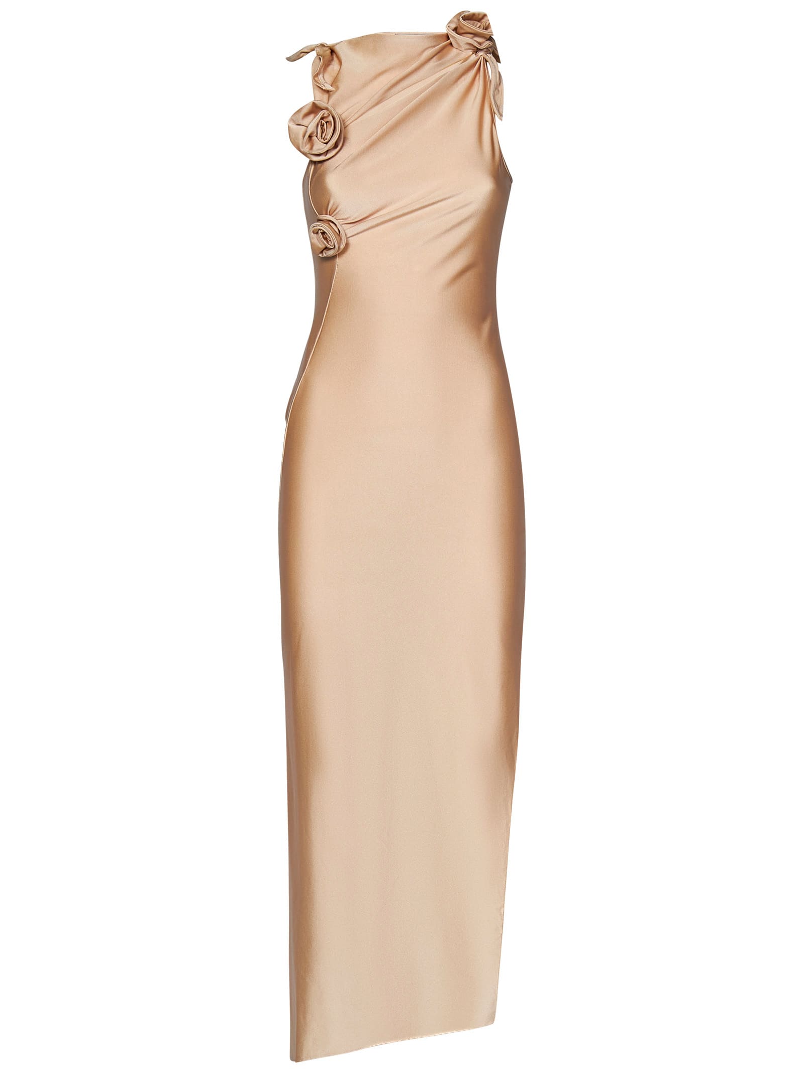 Shop Coperni Flower Long Dress In Beige