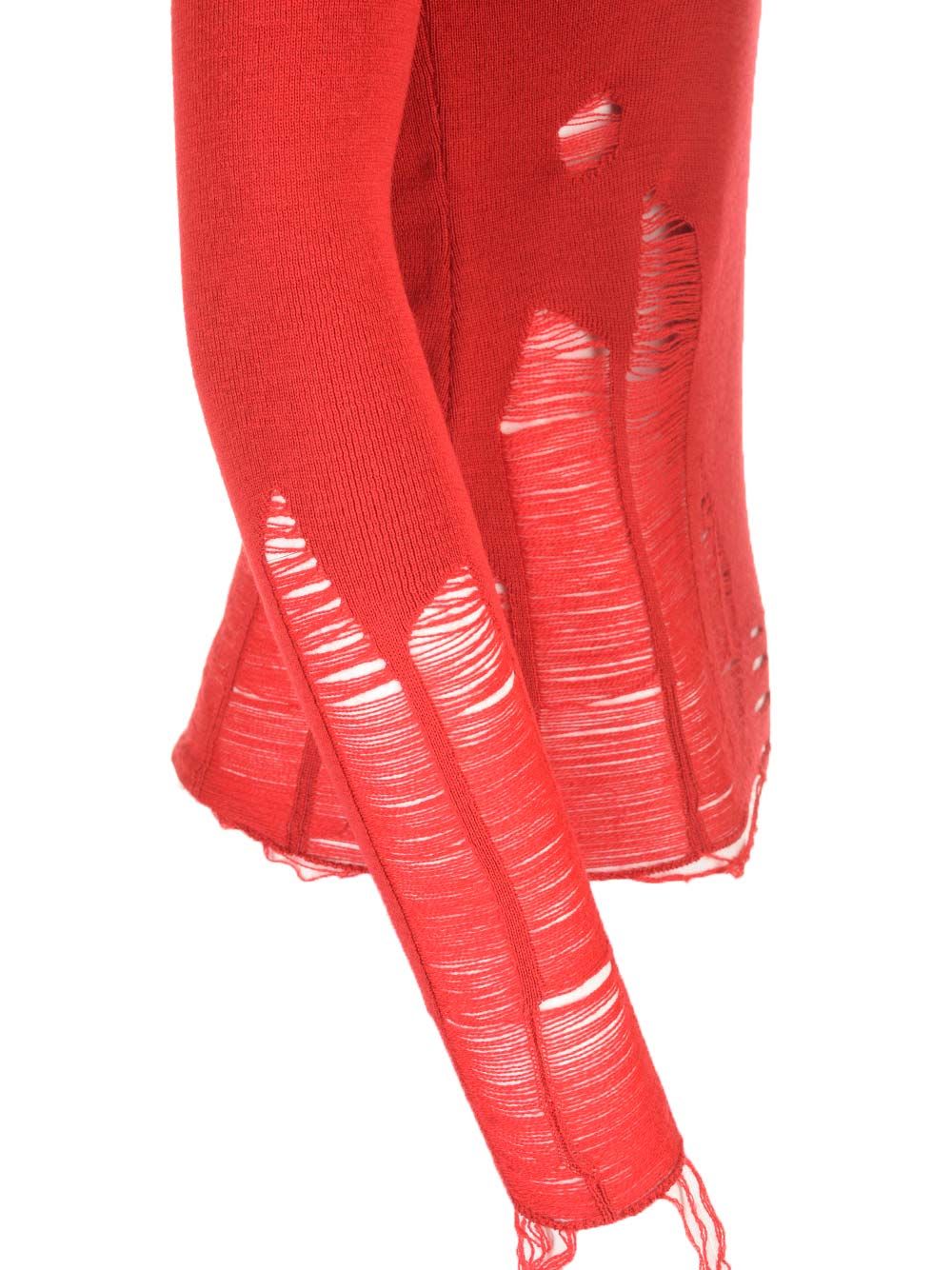 Shop Mm6 Maison Margiela Distressed Turtleneck In Red