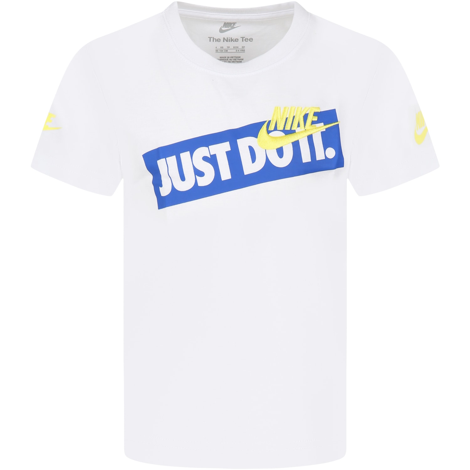 NIKE WHITE T-SHIRT FOR BOY WITH LOGO AND JUST DO IT WRITING