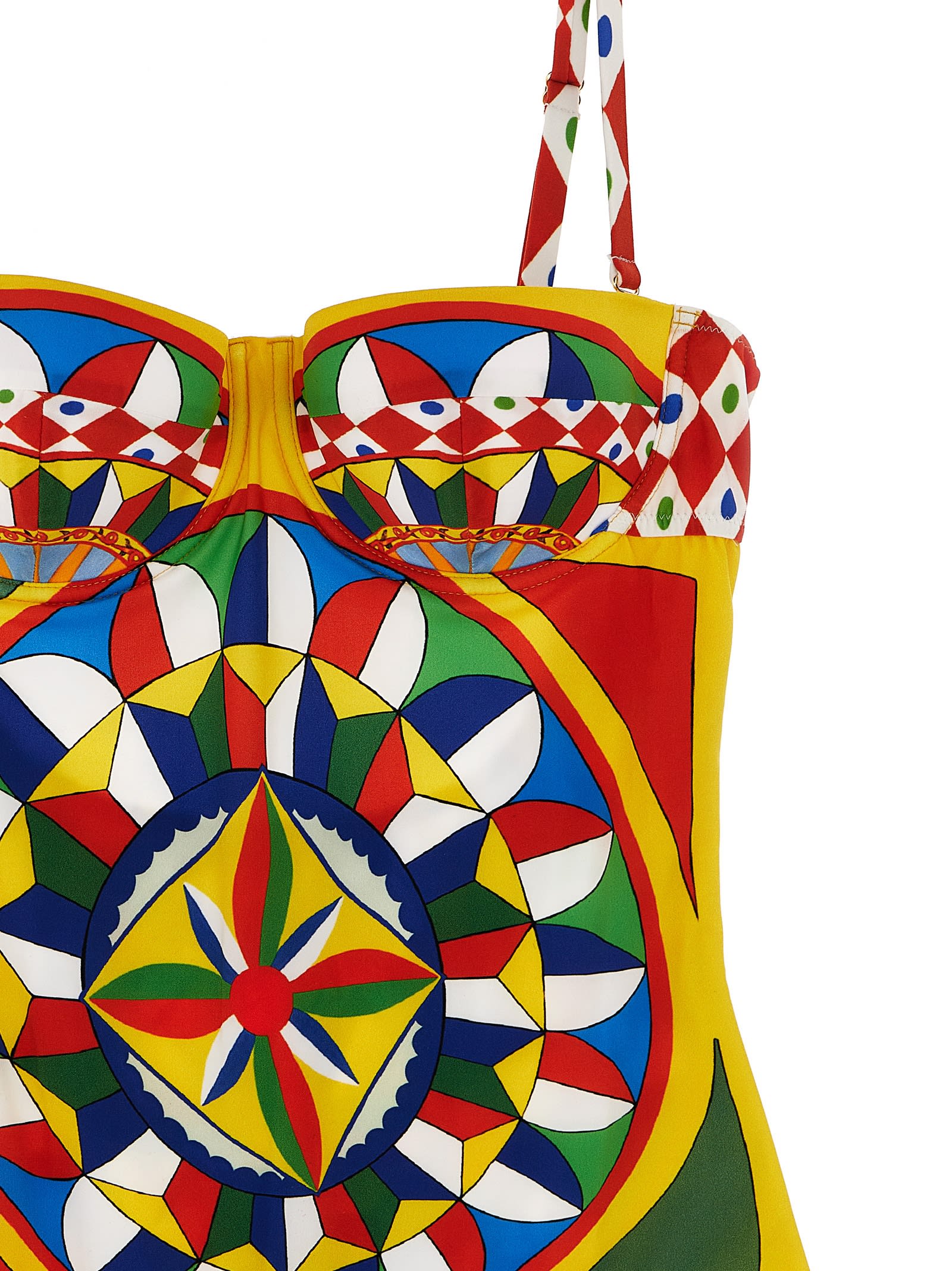Dolce & Gabbana Carretto-print One-piece Swimsuit In Multi