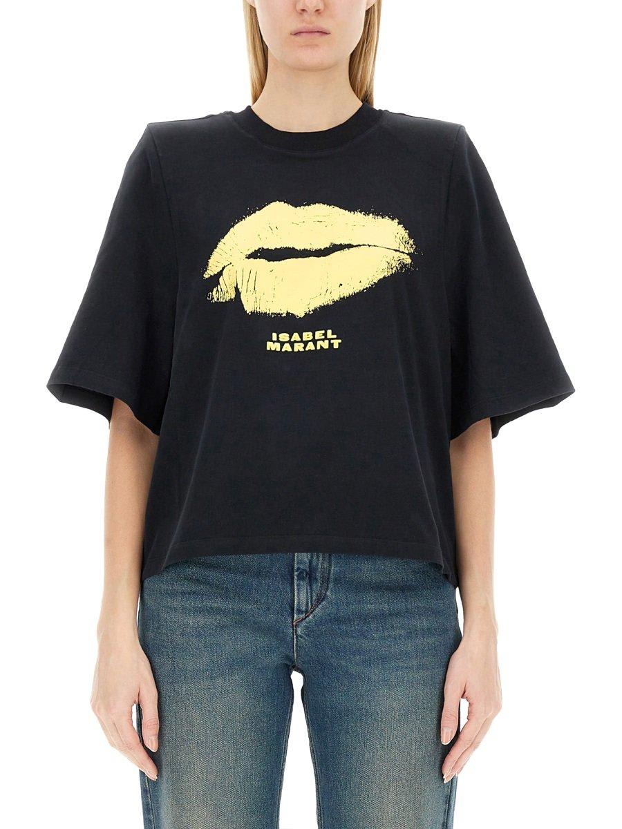Isabel Marant Lip-printed Crewneck T-shirt In Black
