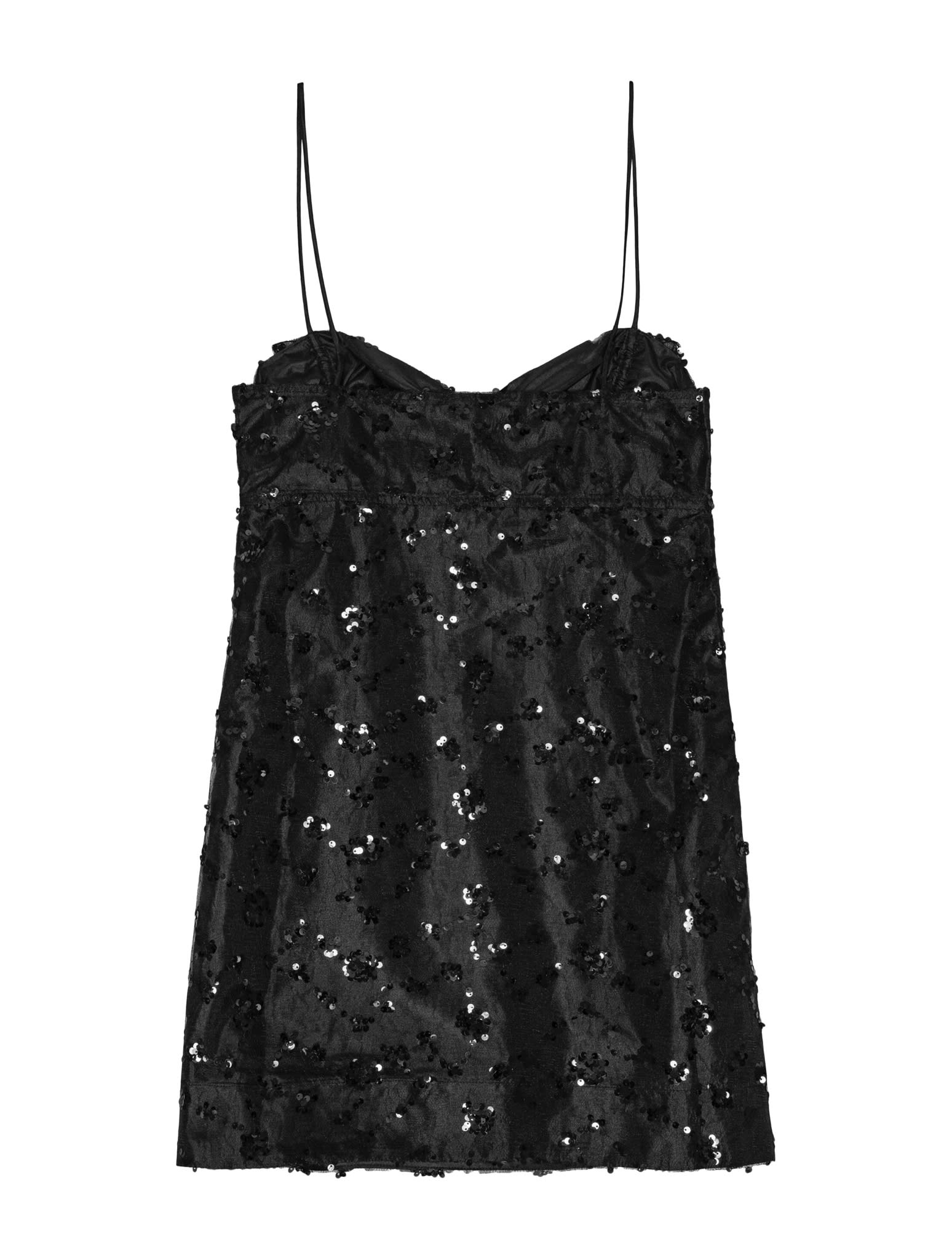 Shop Ganni Sequin Lace Mini Dress In Black