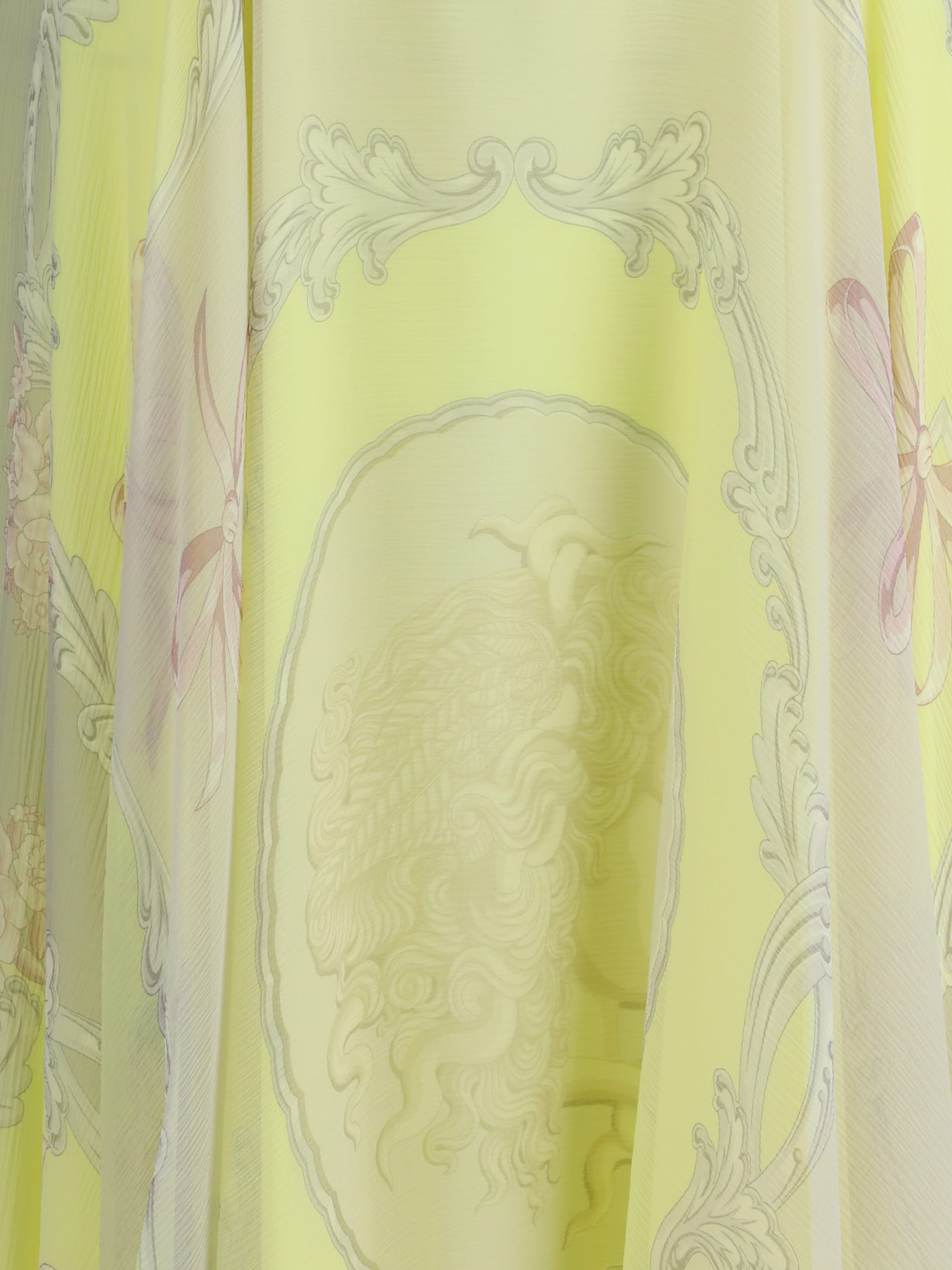 Versace Cameo Silk Flowy Skirt In Pale Yellow / Light Grey