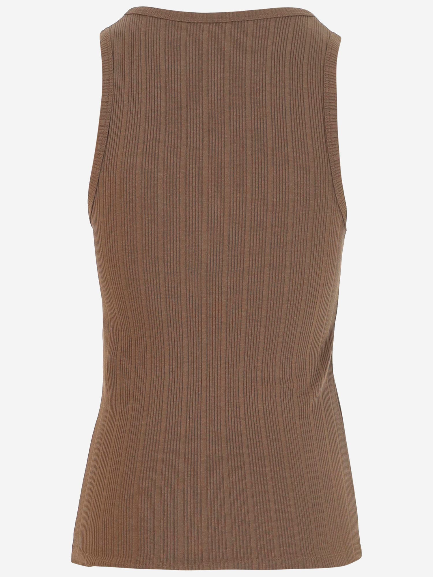 Shop Patou Cotton Blend Knit Top With Logo In Mocha