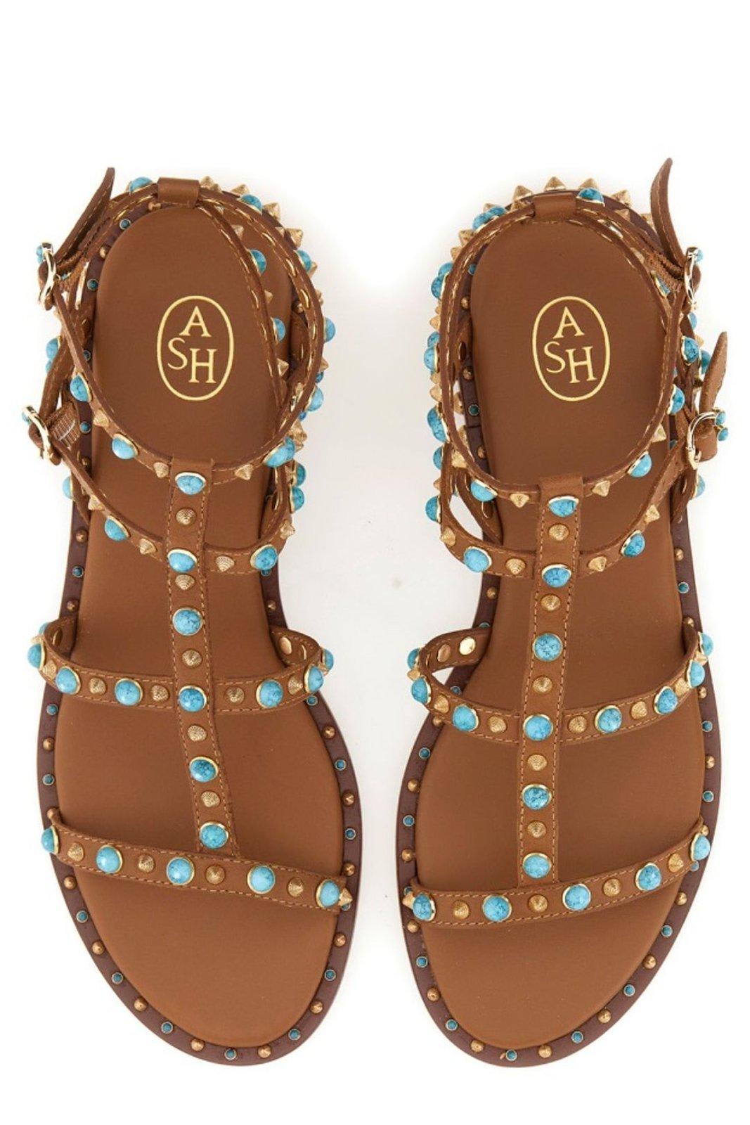 Shop Ash Stud-embellished Sandals In Leather Brown