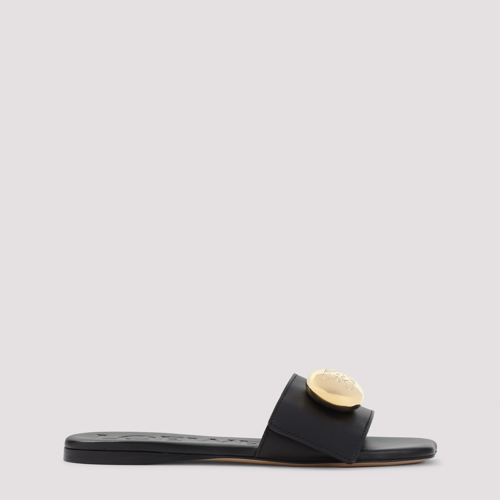 Loewe Leather Open Toe Flat Sole Slippers In Black