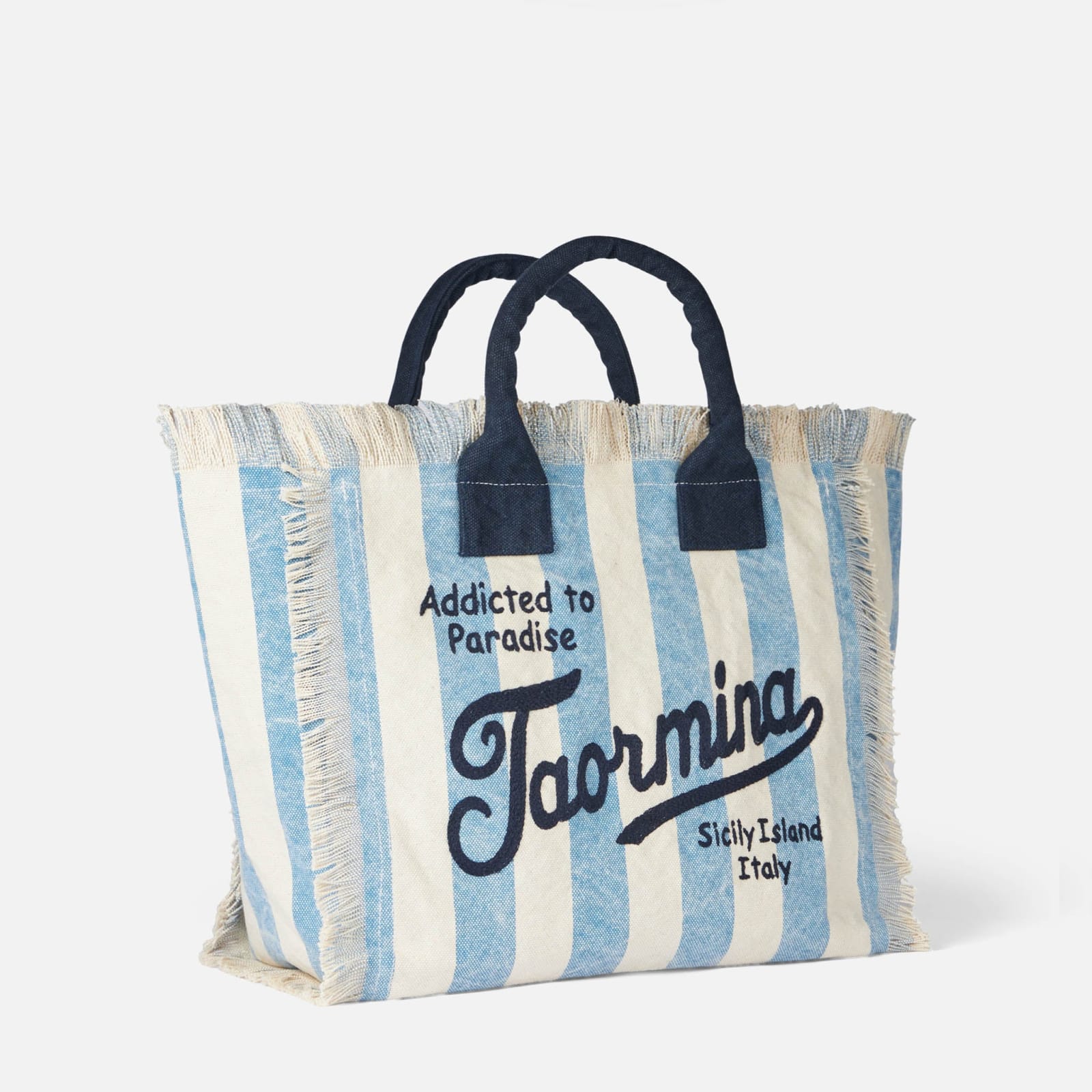 Shop Mc2 Saint Barth Vanity Canvas Shoulder Bag With Taormina Print In Blue