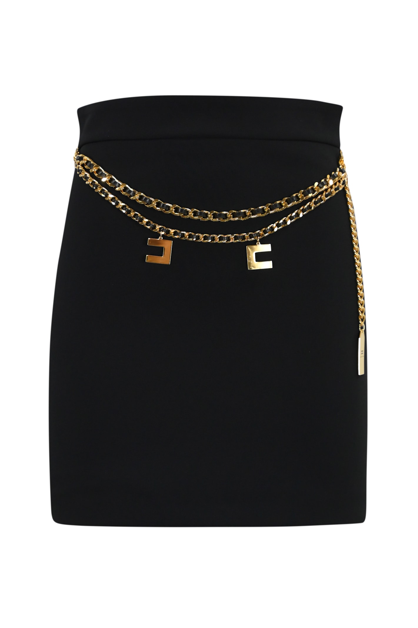 Shop Elisabetta Franchi Stretch Crepe Skirt With Belt In Nero