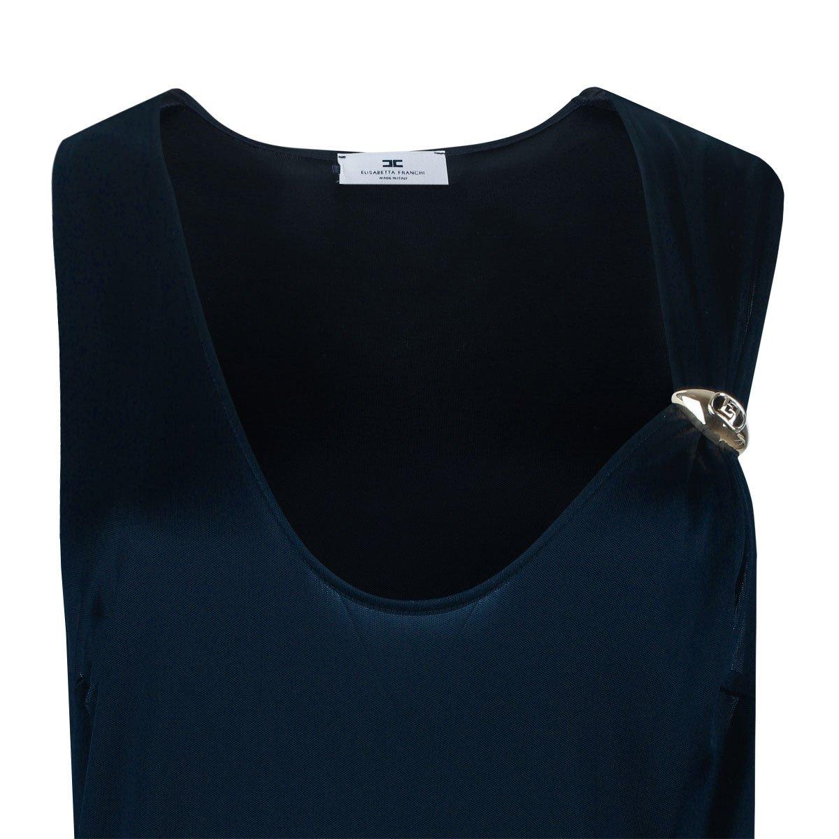 Elisabetta Franchi Shiny Jersey Tank Top With Jewel Logo In Oltremare
