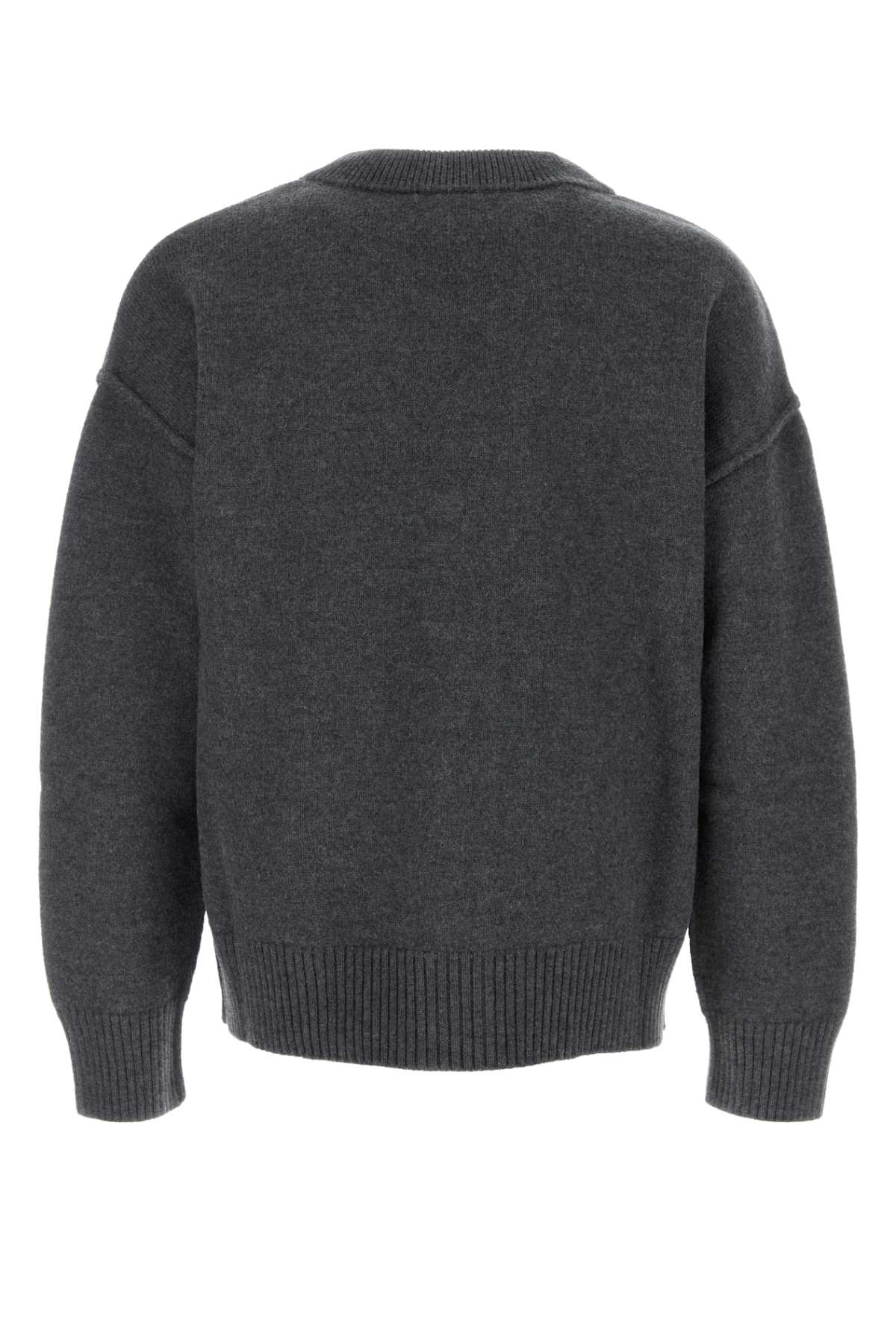 Ami Alexandre Mattiussi Ami De Coeur Heather Grey Wool Cardigan In Multi
