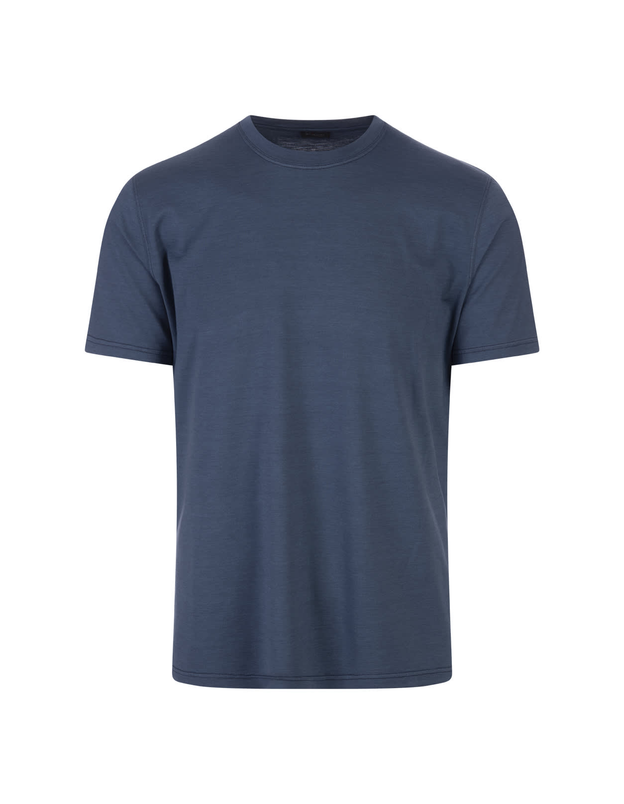 Blue Silk And Cotton Basic T-shirt