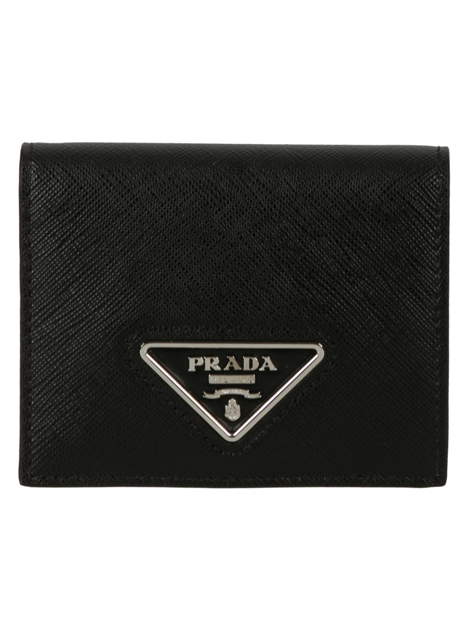 Prada Triangle Logo Embossed Snap Button Wallet