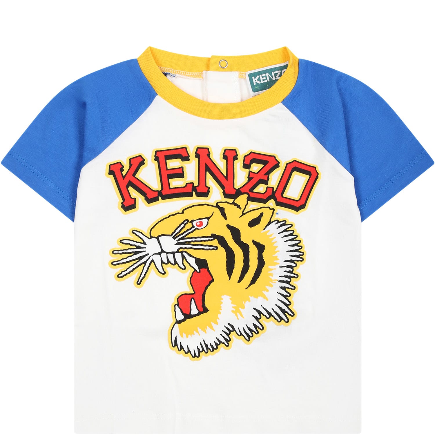 Shop Kenzo White Baby Boy T-shirt With Iconic Tiger Print In Bianco