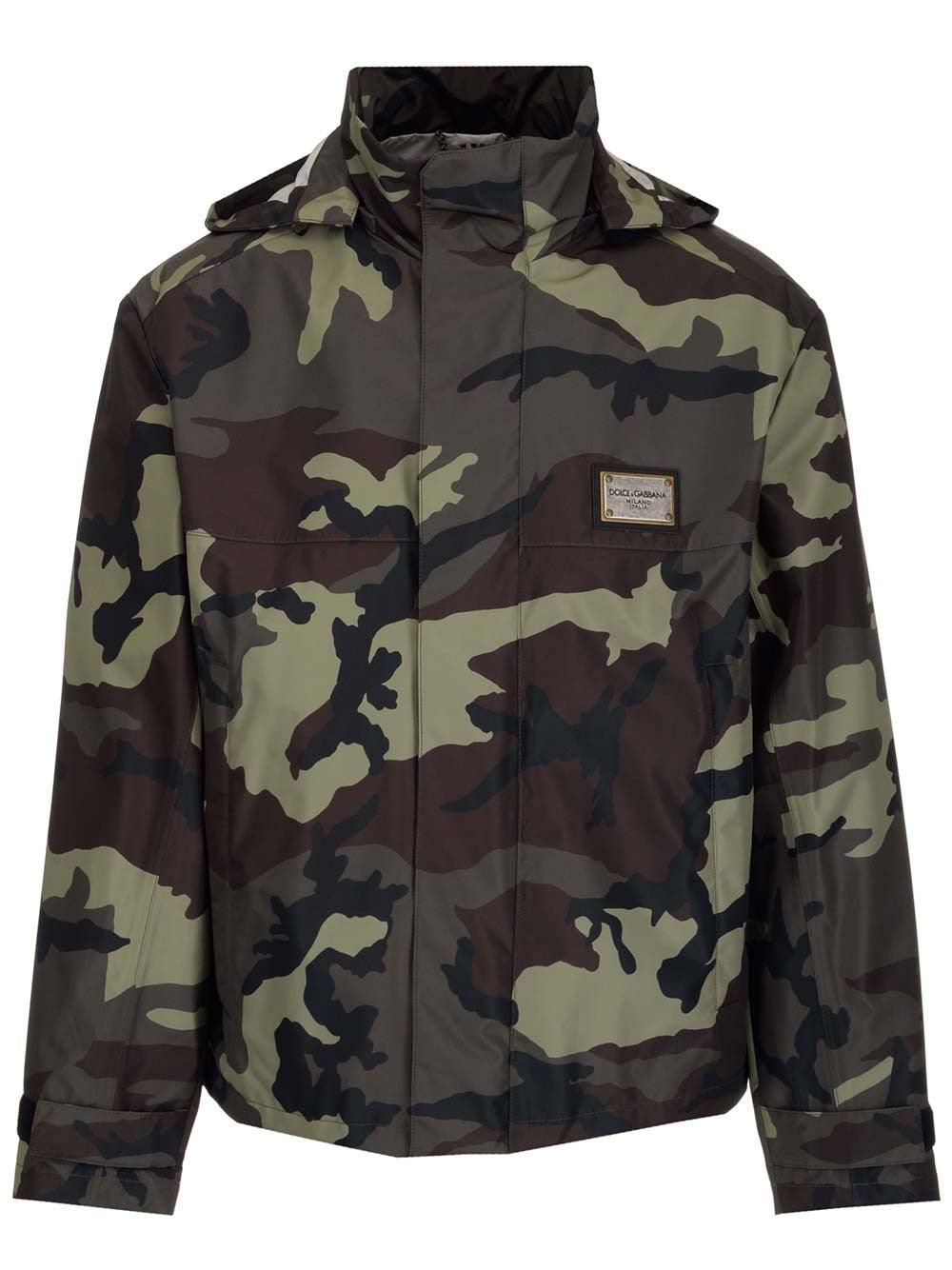 Dolce & Gabbana Camouflage Print Zip-up Hooded Jacket In Mimetic