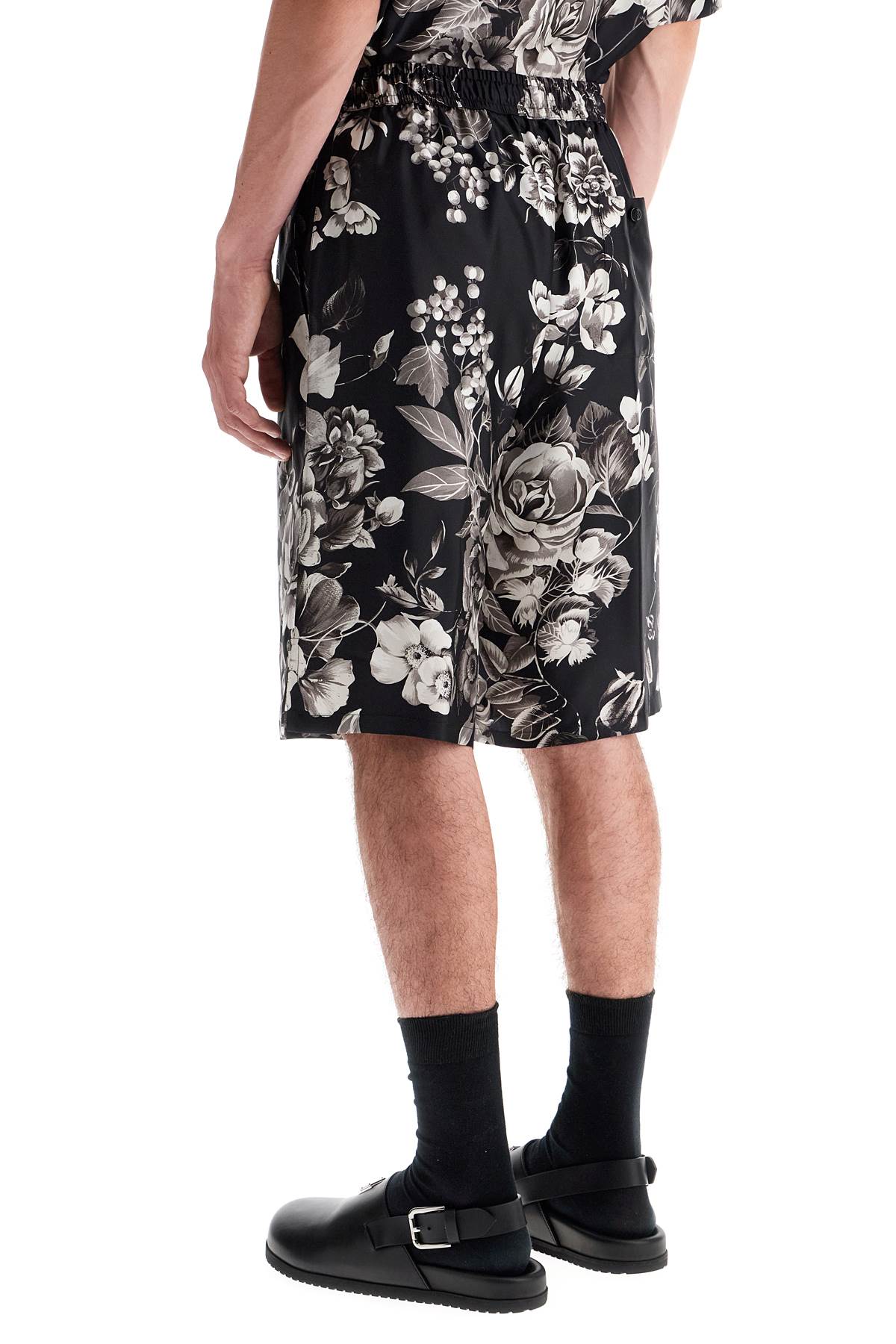 Shop Dolce & Gabbana Silk Floral Print Bermuda Shorts Set In Grey