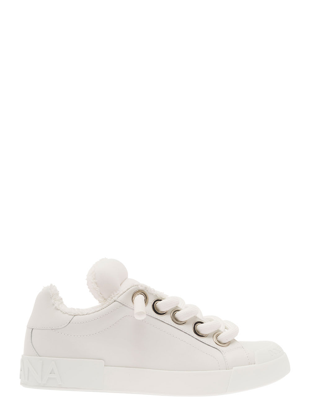 DOLCE & GABBANA PORTOFINO WHITE LOW-TOP SNEAKERS WITH OVERSIZED LACES IN LEATHER MAN