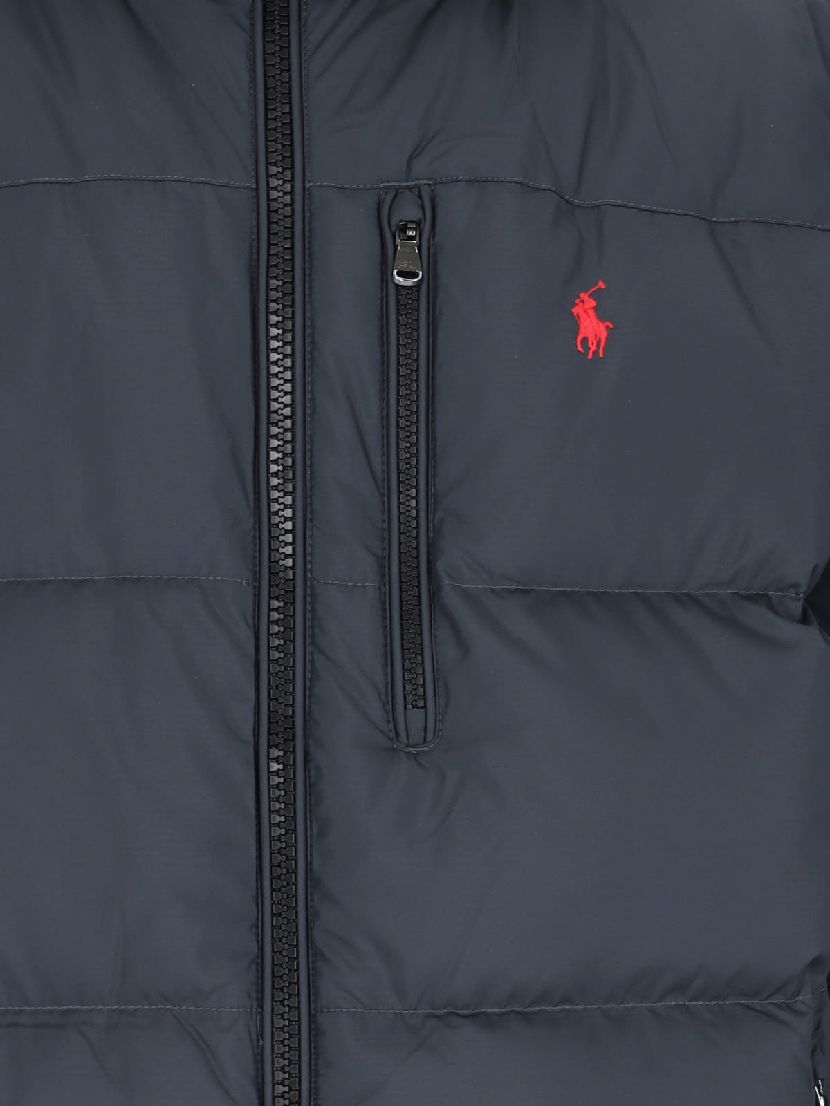 Shop Polo Ralph Lauren Logo Short Down Jacket In Blue